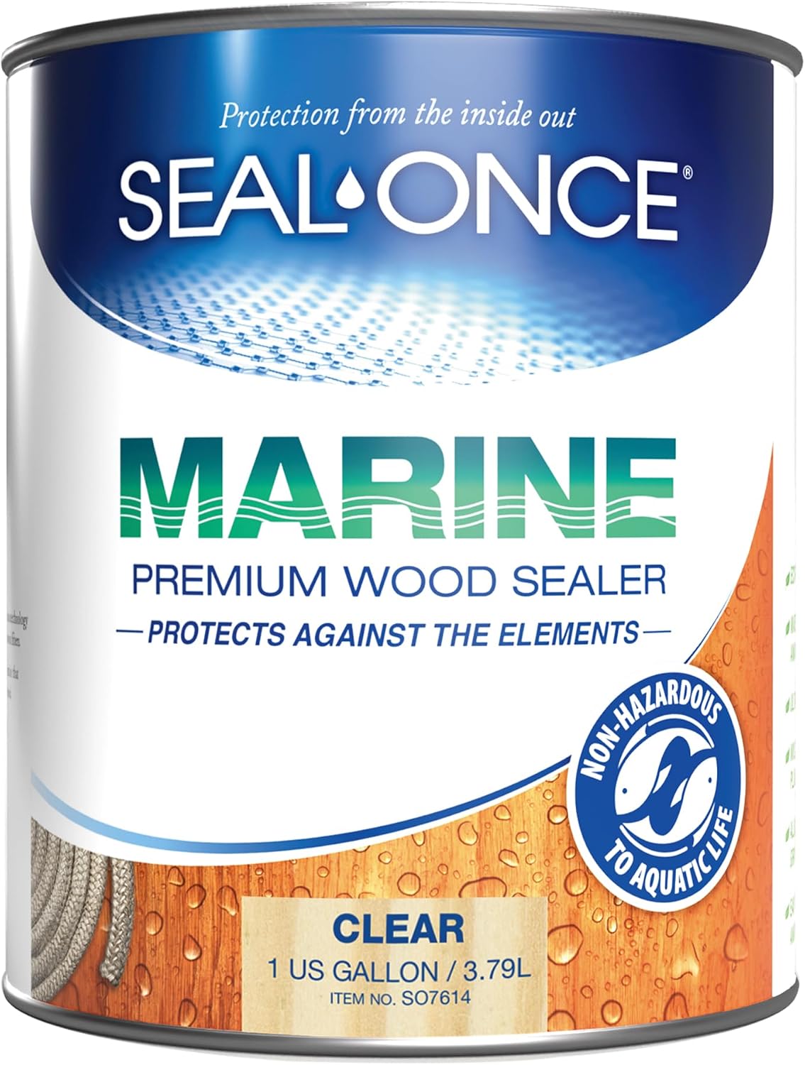 SEAL-ONCE Marine Penetrating Wood Sealer and Waterproofer, Clear, 1 Gallon | Waterproofer & Stain, Water-Based, Ultra-low VOC formula, For high-moisture areas