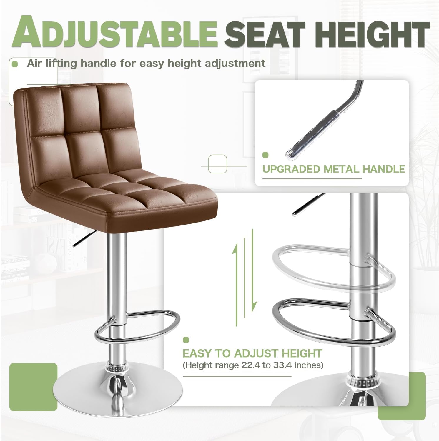Furmax Bar Stools Modern Pu Leather Swivel Adjustable Hydraulic Bar Stool Square Counter Height Stool Set of 2 (White)
