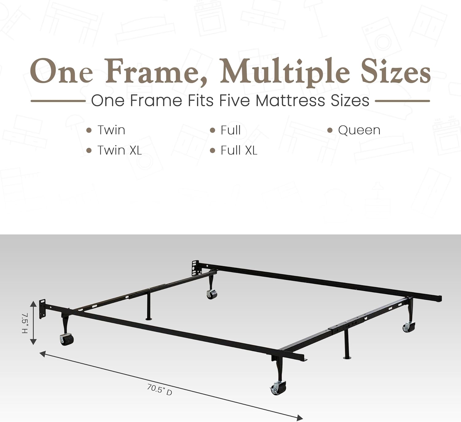 Kings Brand Furniture Adjustable Metal Bed Frame with Locking Wheels, Fits Twin, Twin XL, Full, Full XL & Queen Mattresses