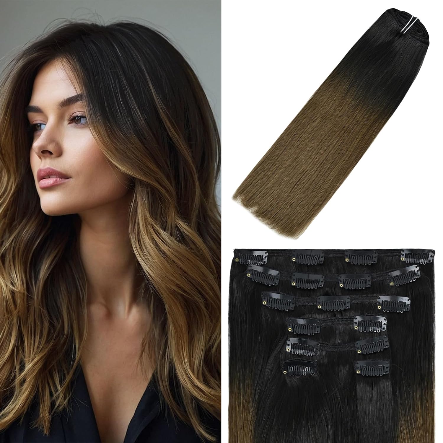 WindTouch Clip In Hair Extensions Human Hair Mixed Bleach Blonde 18Inch 75g Hair Extensions for Women Remy Blonde Extensions Clip in #18p613 7PCS