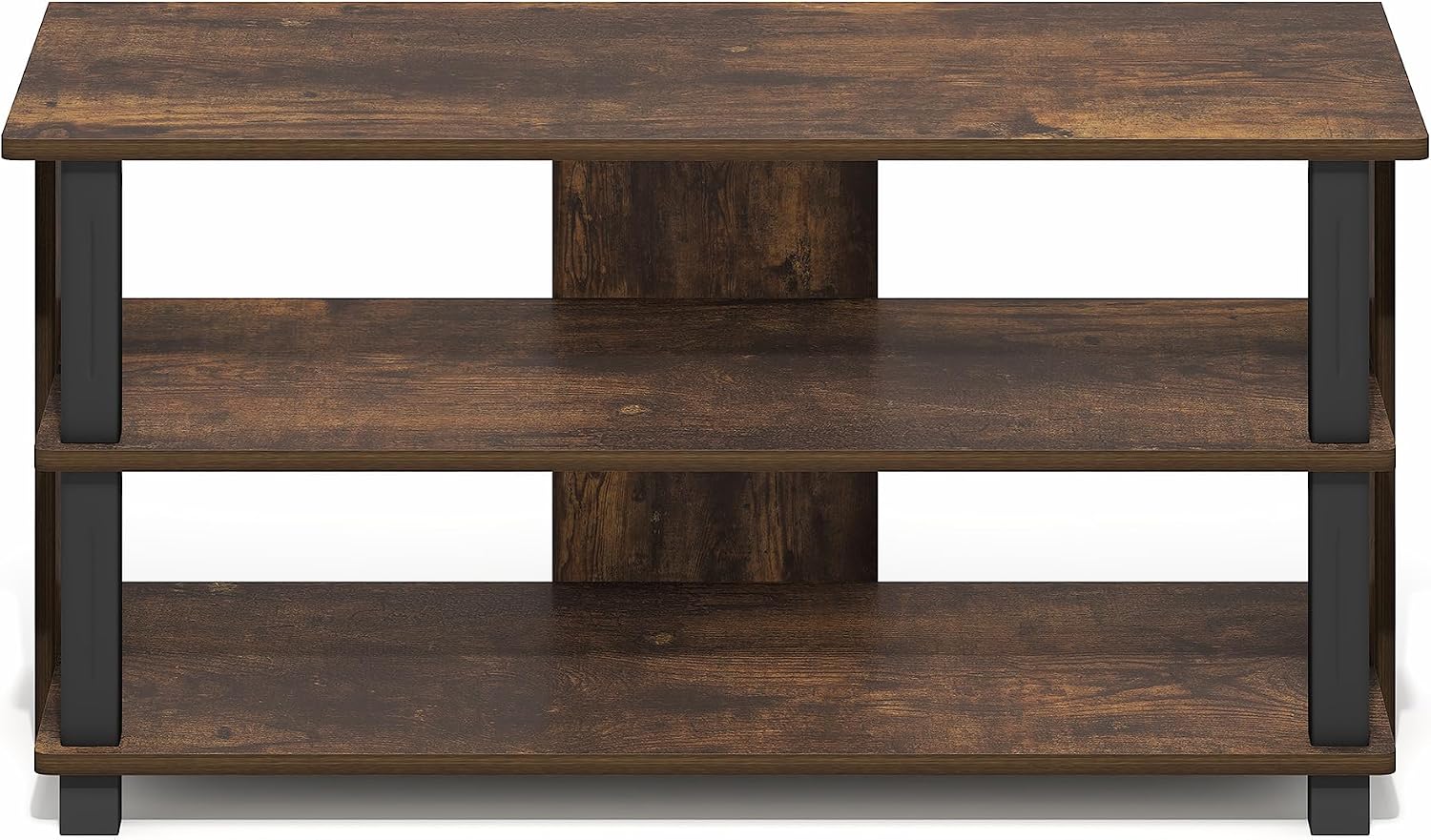 Furinno Beginning TV Stand, 2-Tier Rectangular Entertainment Center with Shelf, TV Console for TV up to 36 Inch, Open Back, for Living Room, Bedroom, French Oak