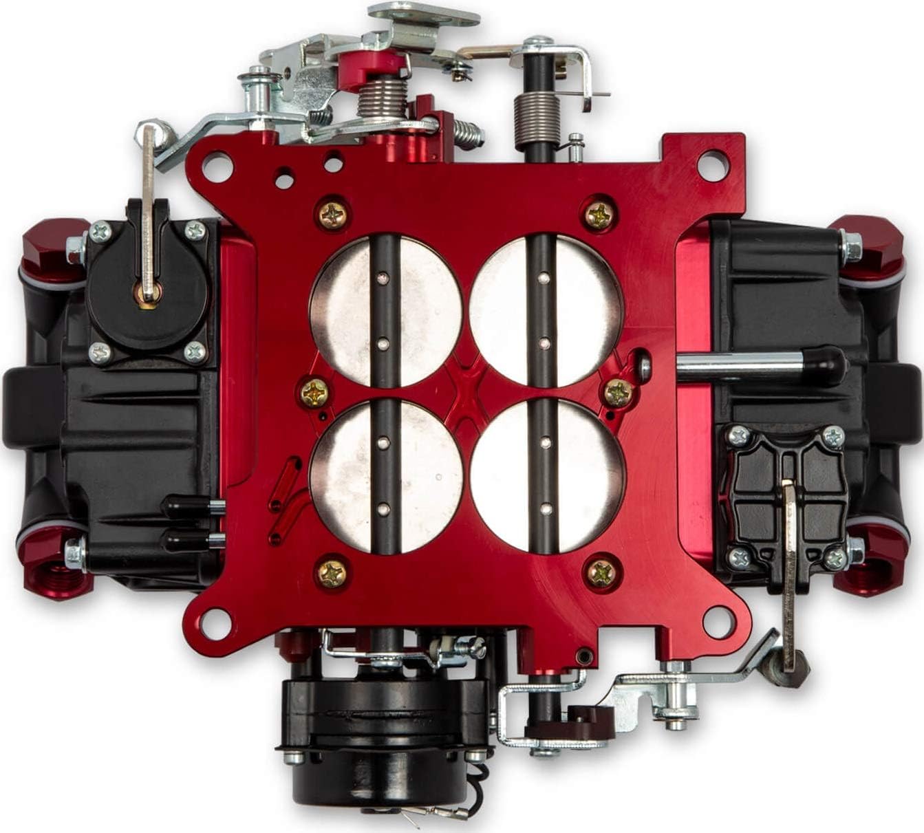 NEW QUICK FUEL TECHNOLOGY BRAWLER STREET CARBURETOR,RED BILLET BLACK FINISH,MECHANICAL SECONDARIES,750 CFM,4150 MODEL,COMPATIBLE WITH GASOLINE