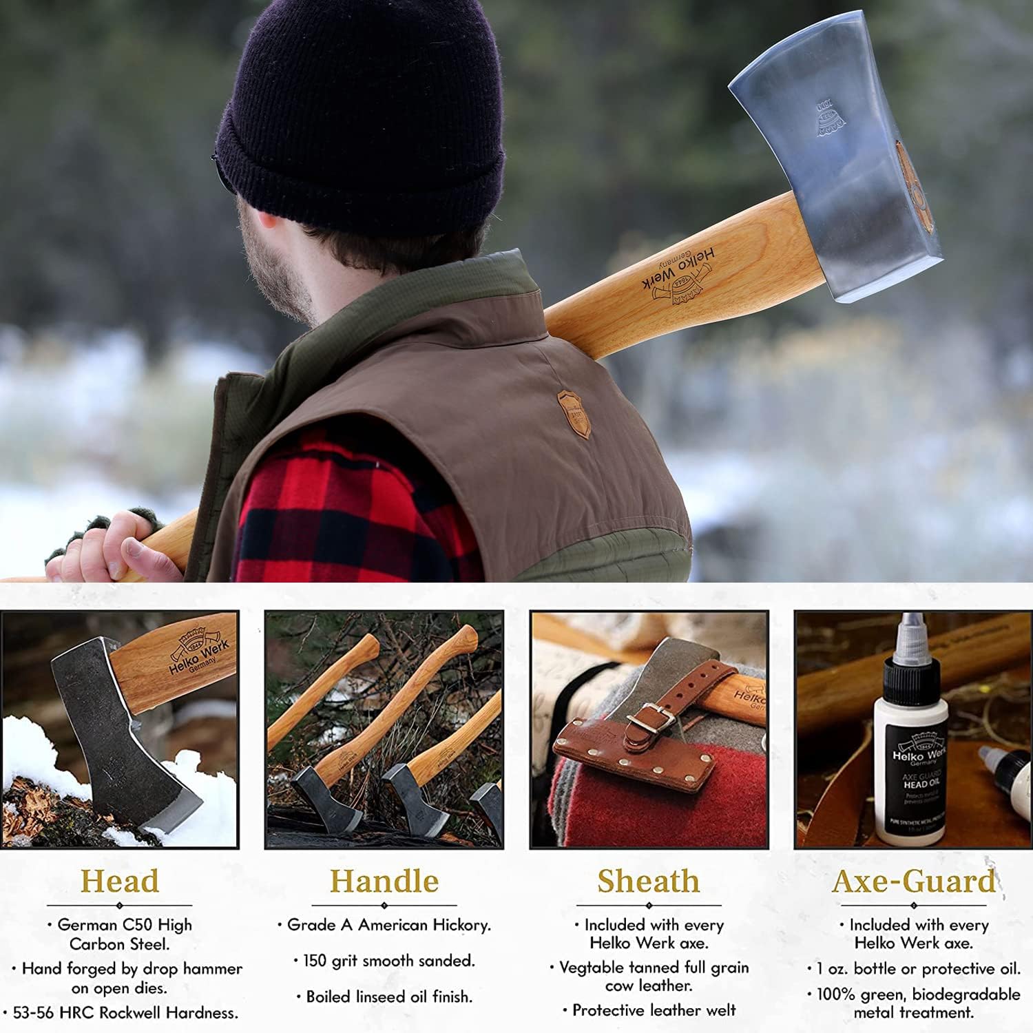 1844 Helko Werk Germany Classic Expedition Felling Axe (10497) | Made in Germany Large Felling Axe for Heavy Duty Felling Trees Cutting Wood and Timber Head 4.5lb, Handle 35 inches