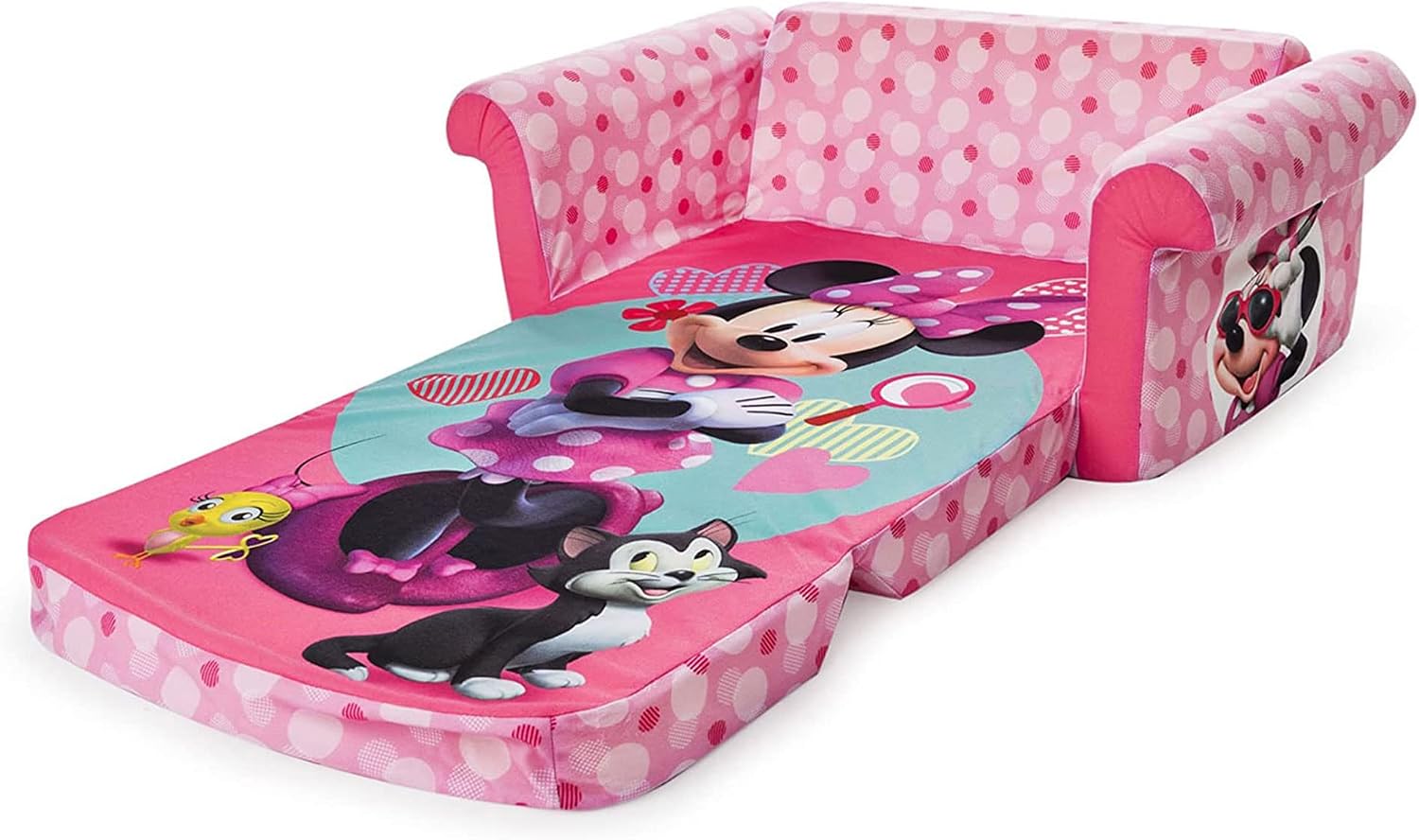 Marshmallow Furniture, Children's 2 in 1 Flip Open Foam Sofa, Minnie Mouse, by Spin Master | Pullout Foam Sleeper for Folding Lounging, Sitting, and Napping for Toddlers & Kids, Bedroom and Playroom Use