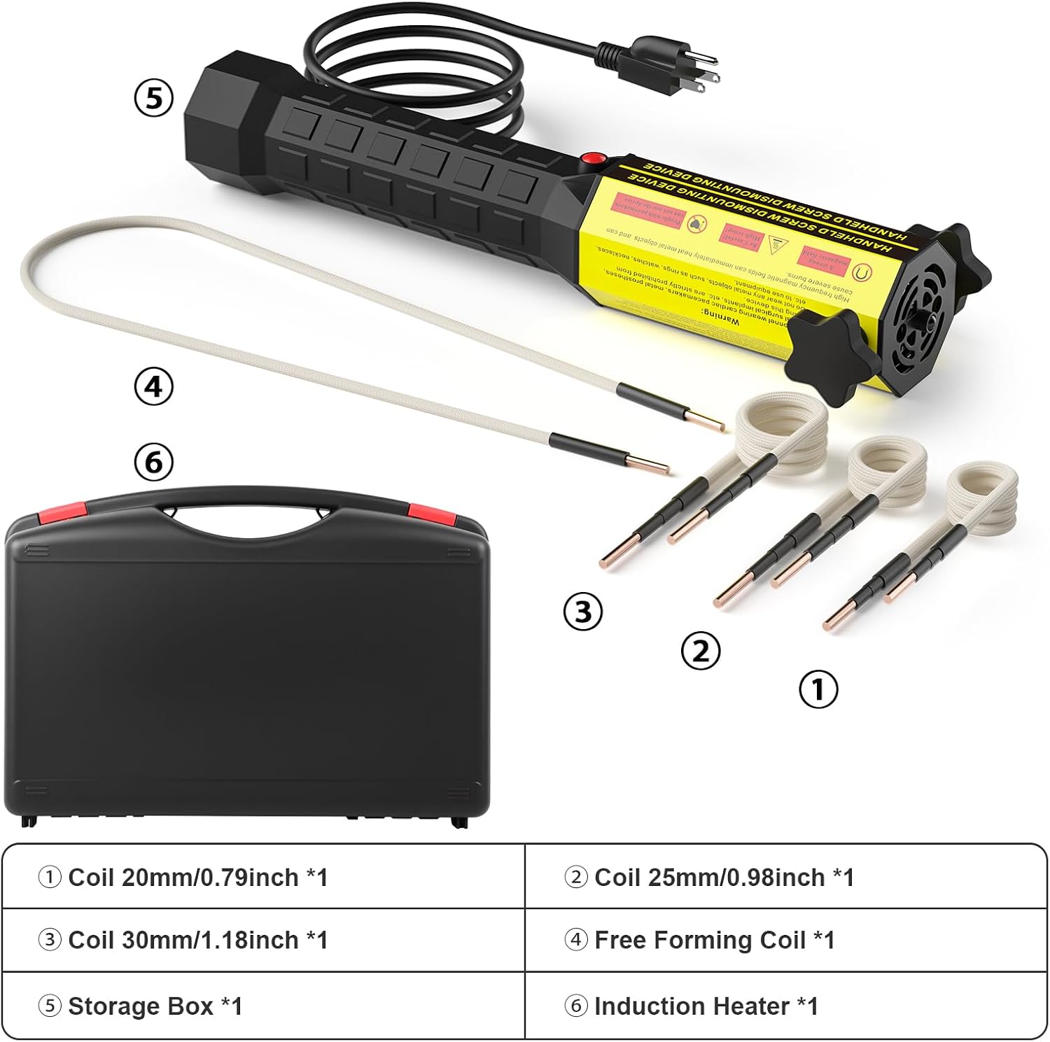 Magnetic Induction Heater Kit, 1000W 110V Hand Held Heater for Rusty Screw Removing, Automotive Flameless Heater with 4 Coils and Portable Storage Box