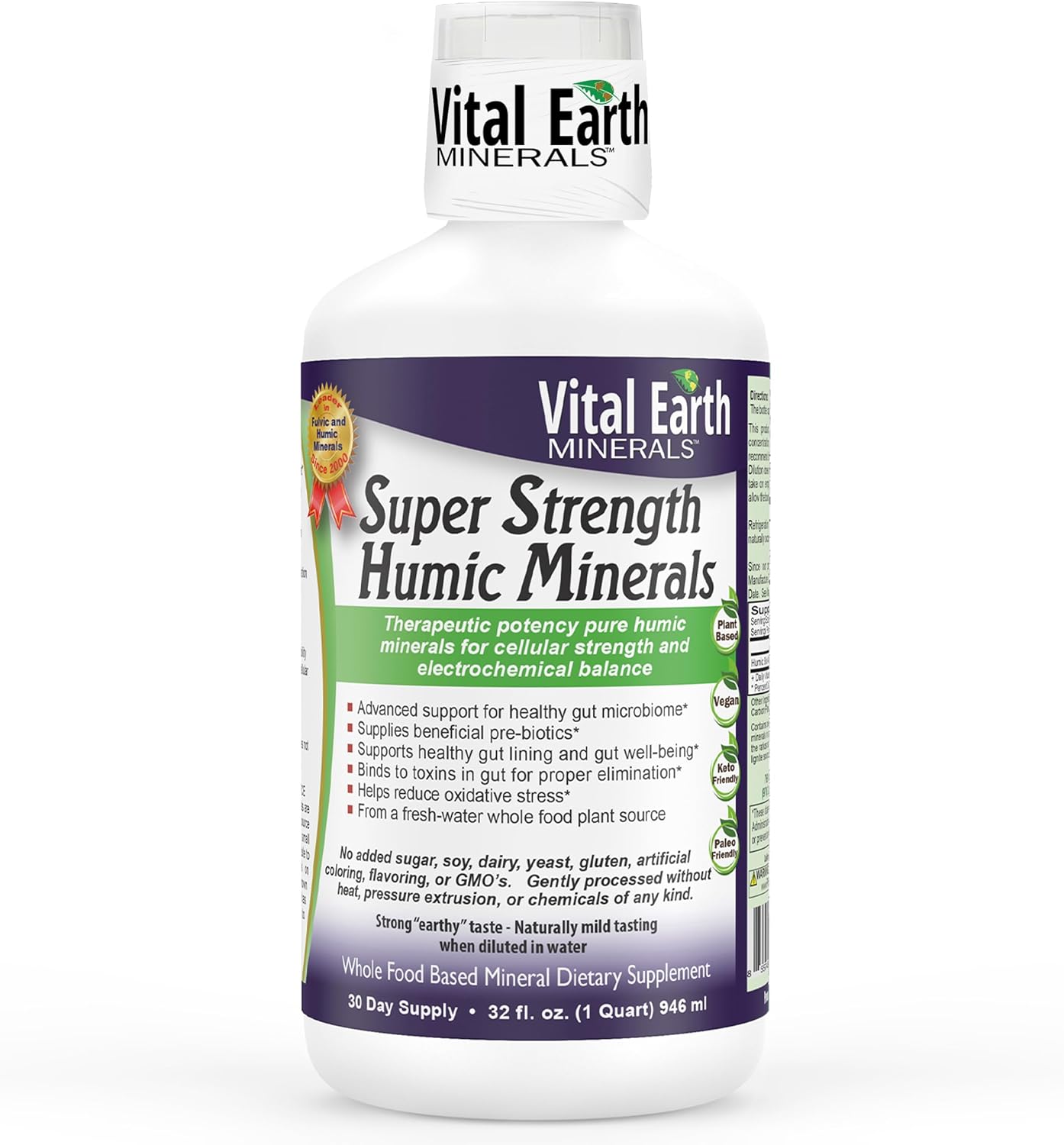 Vital Earth Minerals Super Strength Humic Minerals – Fulvic Acid Supplement with 70+ Trace Minerals, Electrolytes for Detox & Digestion, 32 Oz + 1 Oz Cup