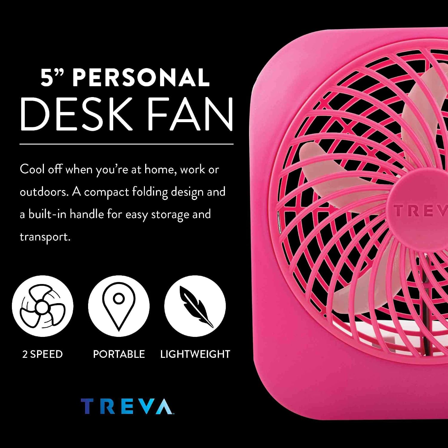 O2COOL Treva 5 in Portable Battery Powered Desk Fan 2-Speed Black | Yes