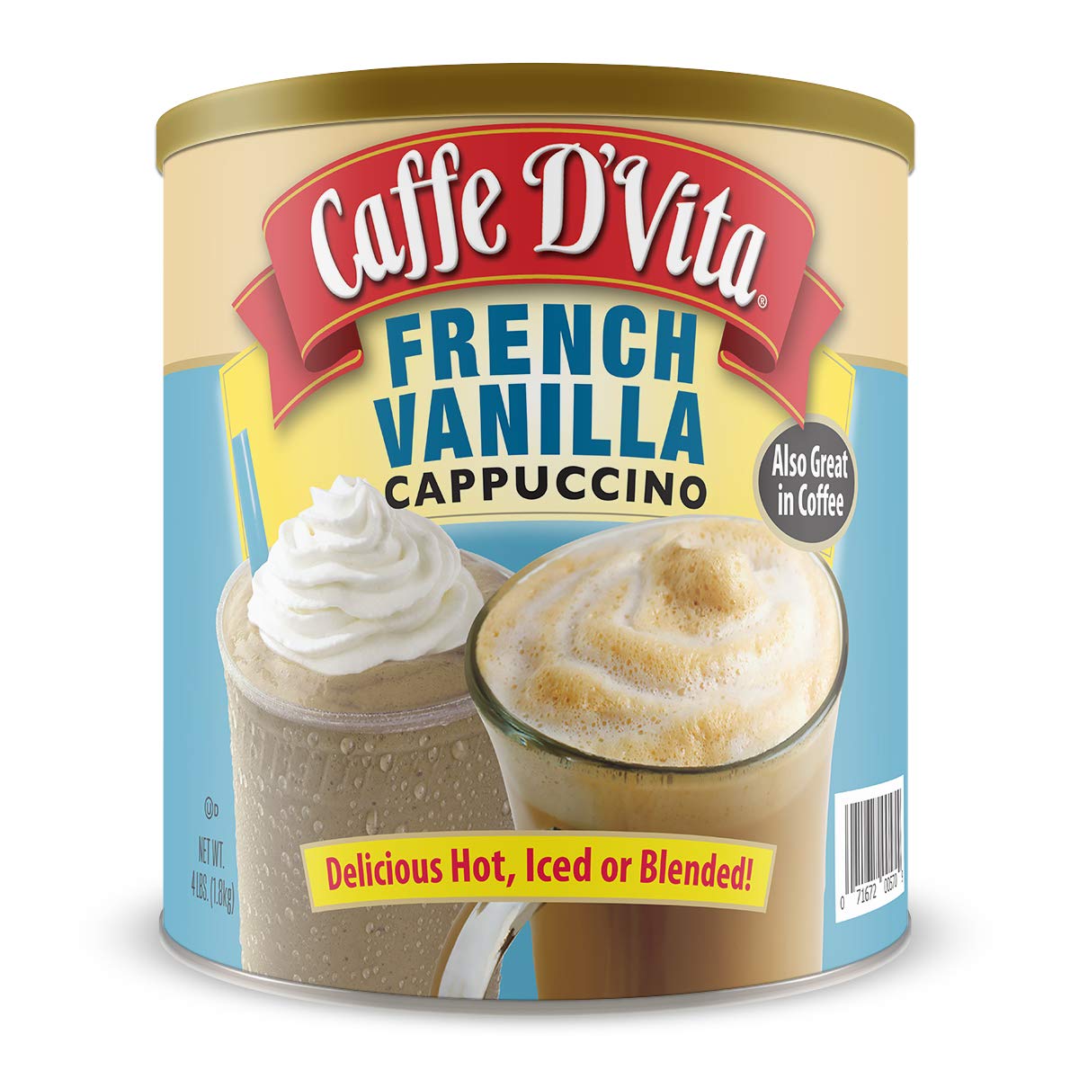 Caffe D'Vita Mocha Cappuccino Mix - 4 lb can (64 oz.) | Instant Cappuccino Mix, Gluten Free, No Cholesterol or Trans Fat, 99% Caffeine Free, Mocha