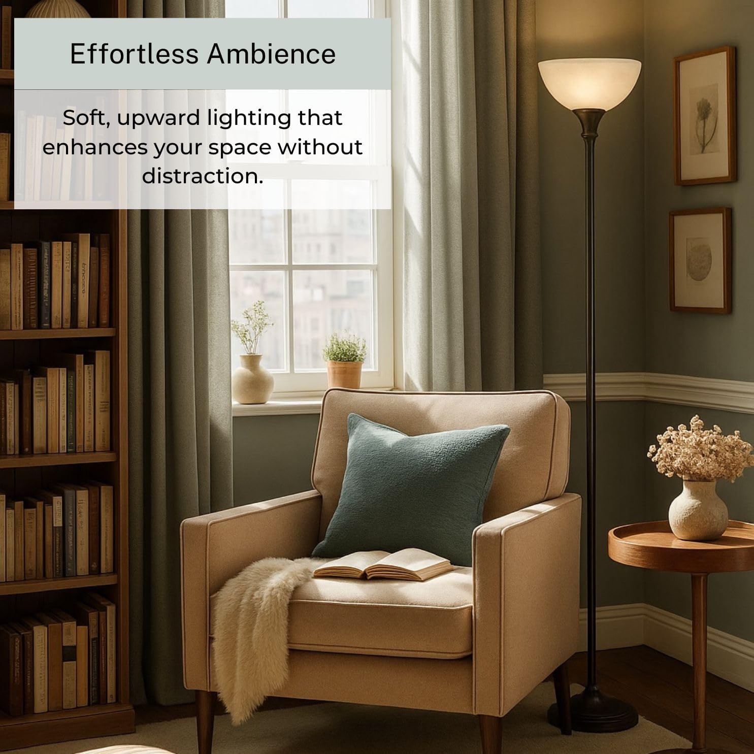 LIGHTACCENTS Bronze Floor Lamp, 72'' Torchiere with Glass Shade, Modern Floor Lamp for Living Room, Bedrooms, Office