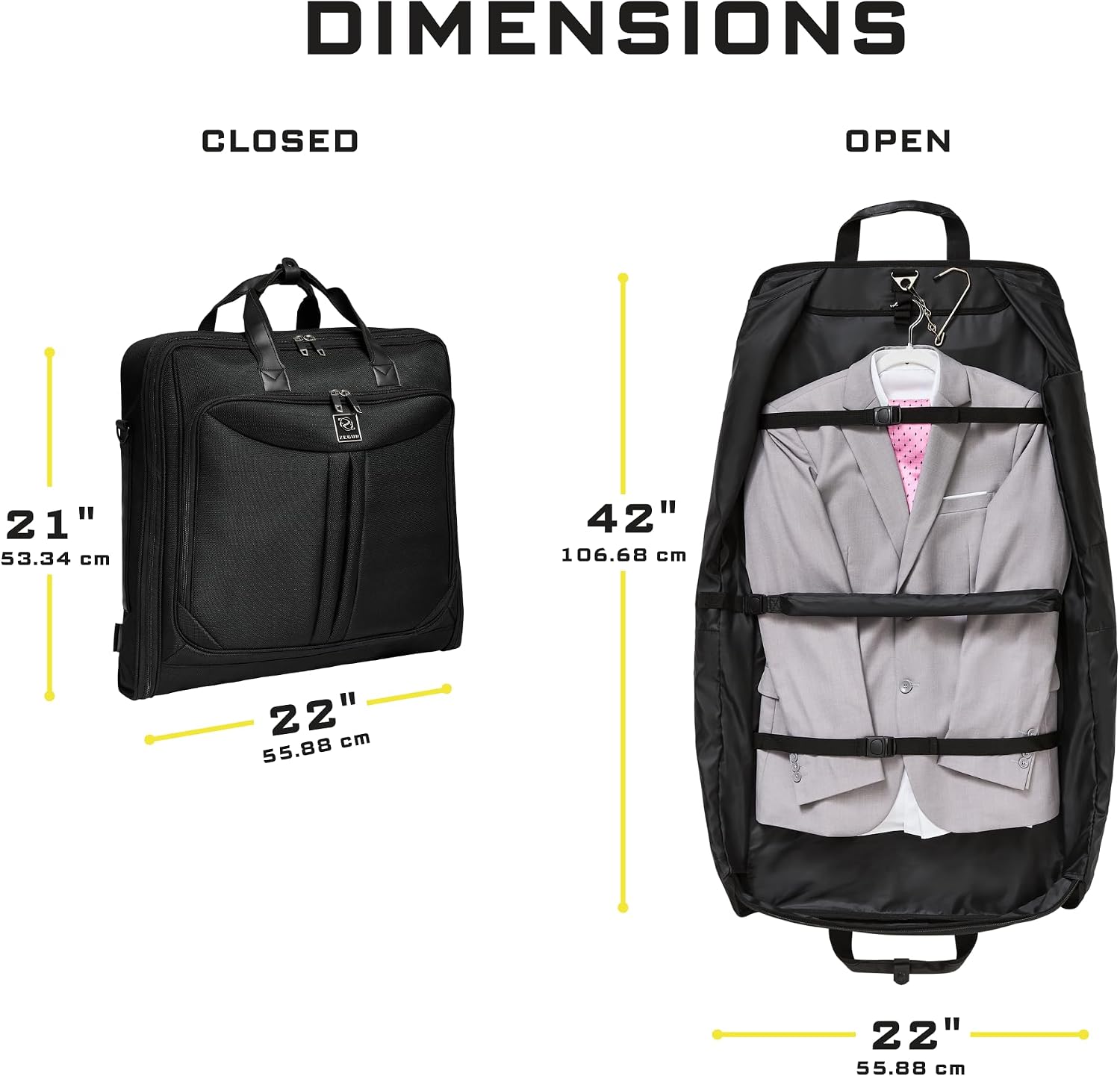 Premium Suit Garment Bag Carry On - Hangs 4 Suits - Travel & Business with Shoulder Strap and Laptop Compartment