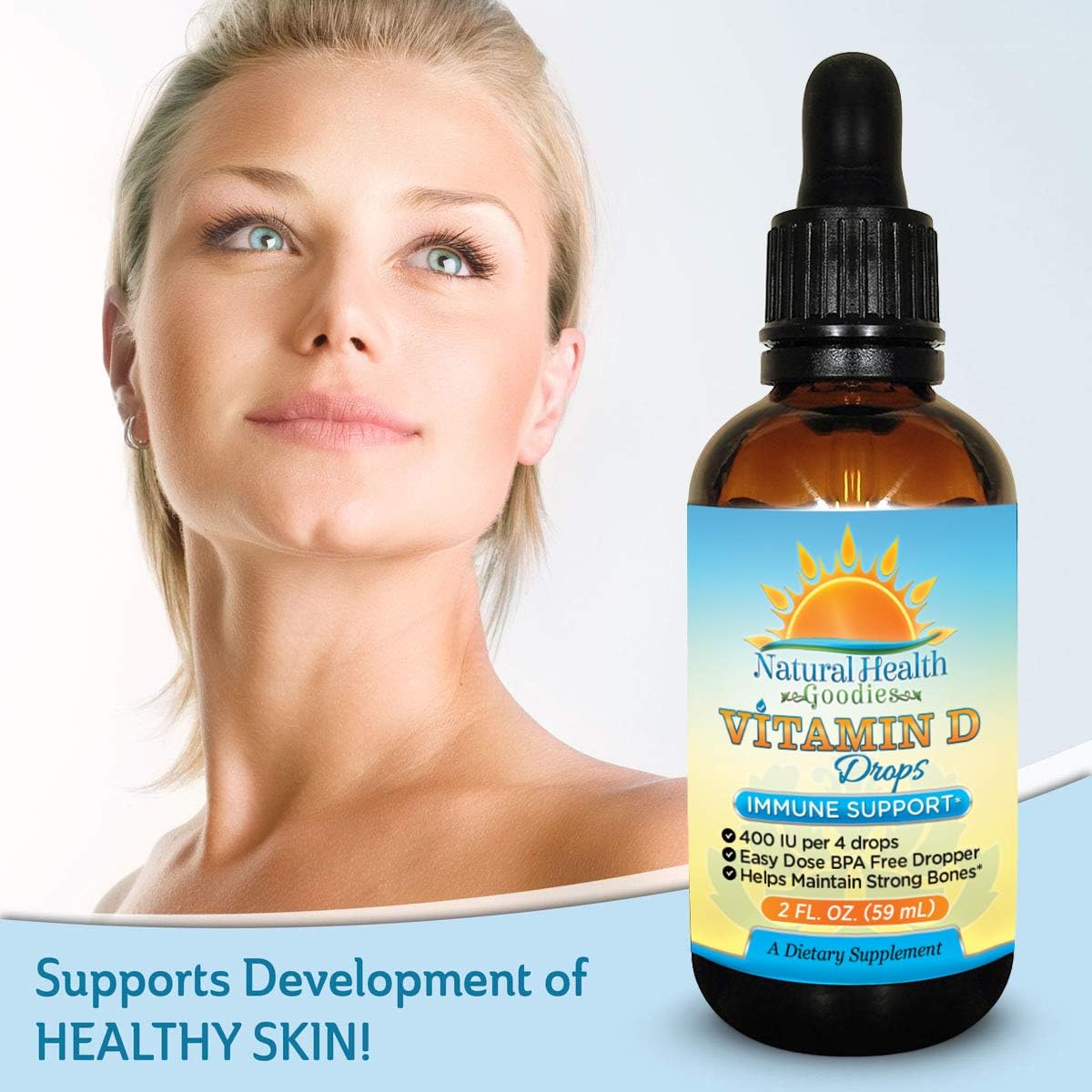 Kids Vitamin D Drops - 2 oz Liquid D3 | Pure Vit D3 Supplement - Supports Immune System & Bone Health - For Toddlers, Children