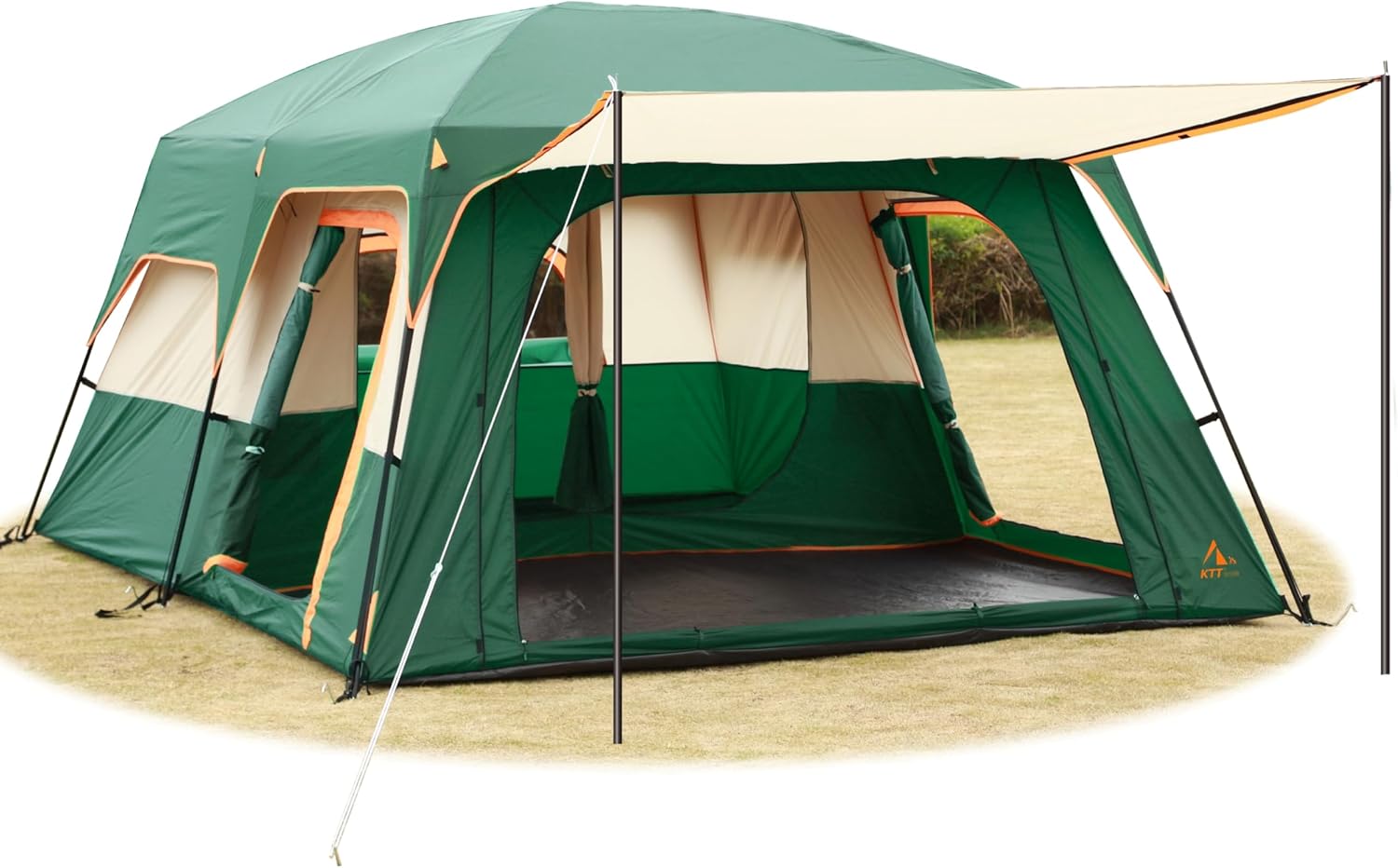 KTT Extra Large Tent 12-14 Person, Family Cabin Tents, 2 Rooms, Straight Wall, 2 Doors 4 Windows with Mesh, Waterproof, Double Layer