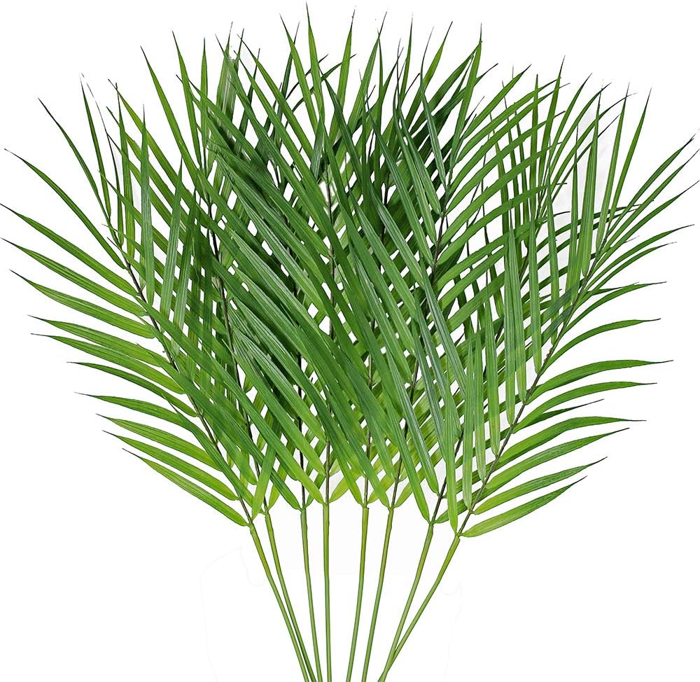 Artificial Areca Palm Leaves, 8 Pcs Faux Tropical Palm Tree Leaves Stems for Floral Arrangement, Hawaiian Luau, Jungle Beach Wedding Party Decor