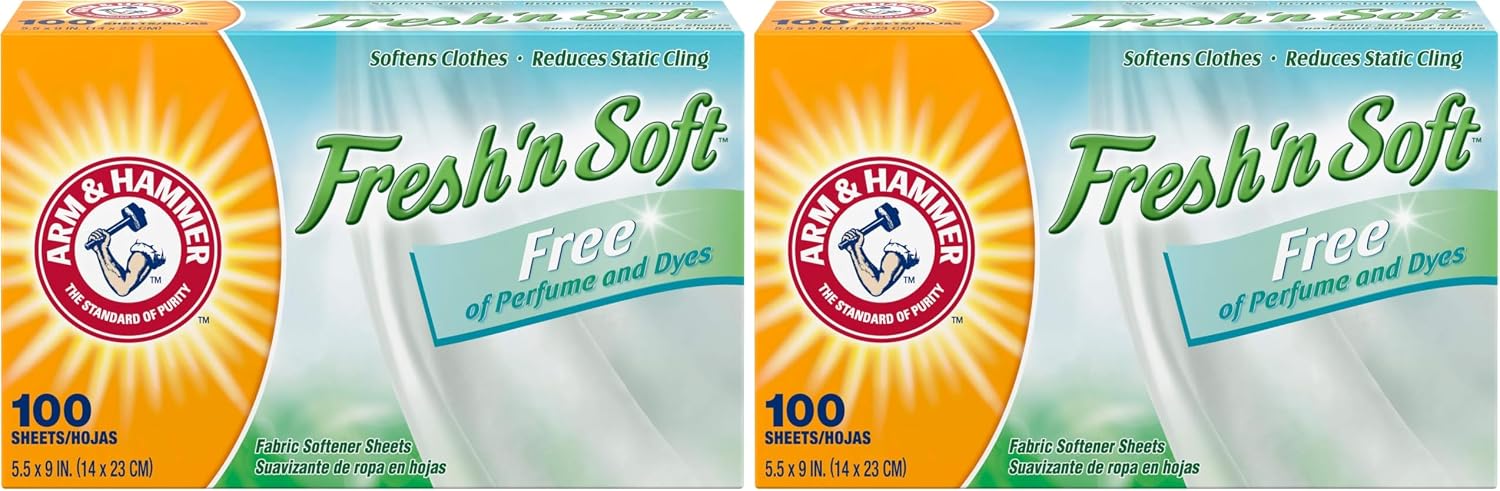 Arm & Hammer Fabric Softener Sheets, Free of Perfumes and Dyes, 100 ct