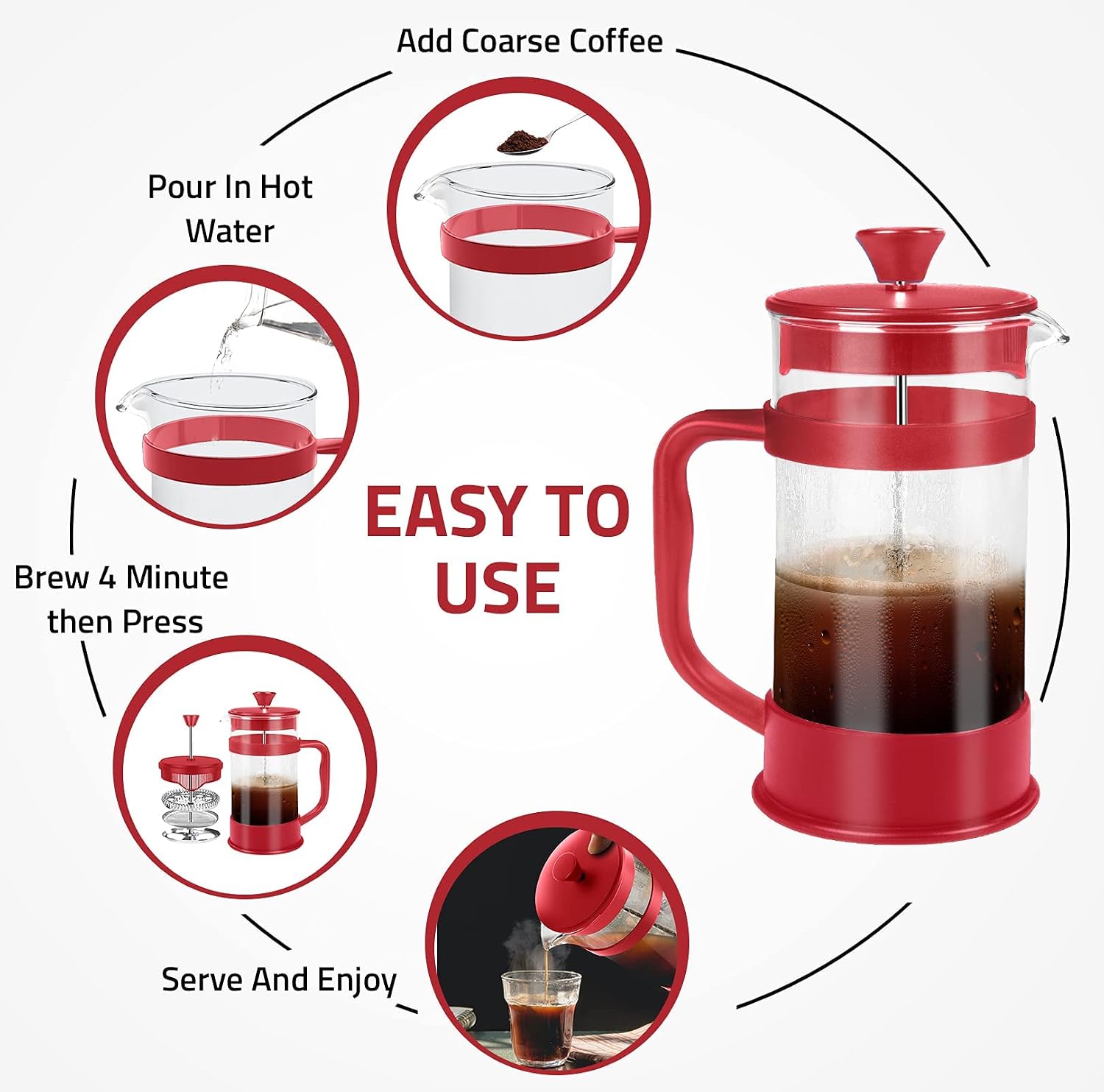 Utopia Kitchen Borosilicate Glass French Press Coffee Maker 34 Oz, Black | Heat-Resistant Cafetiere & Tea Maker, Thickened Glass Coffee Press for Travel and Camping