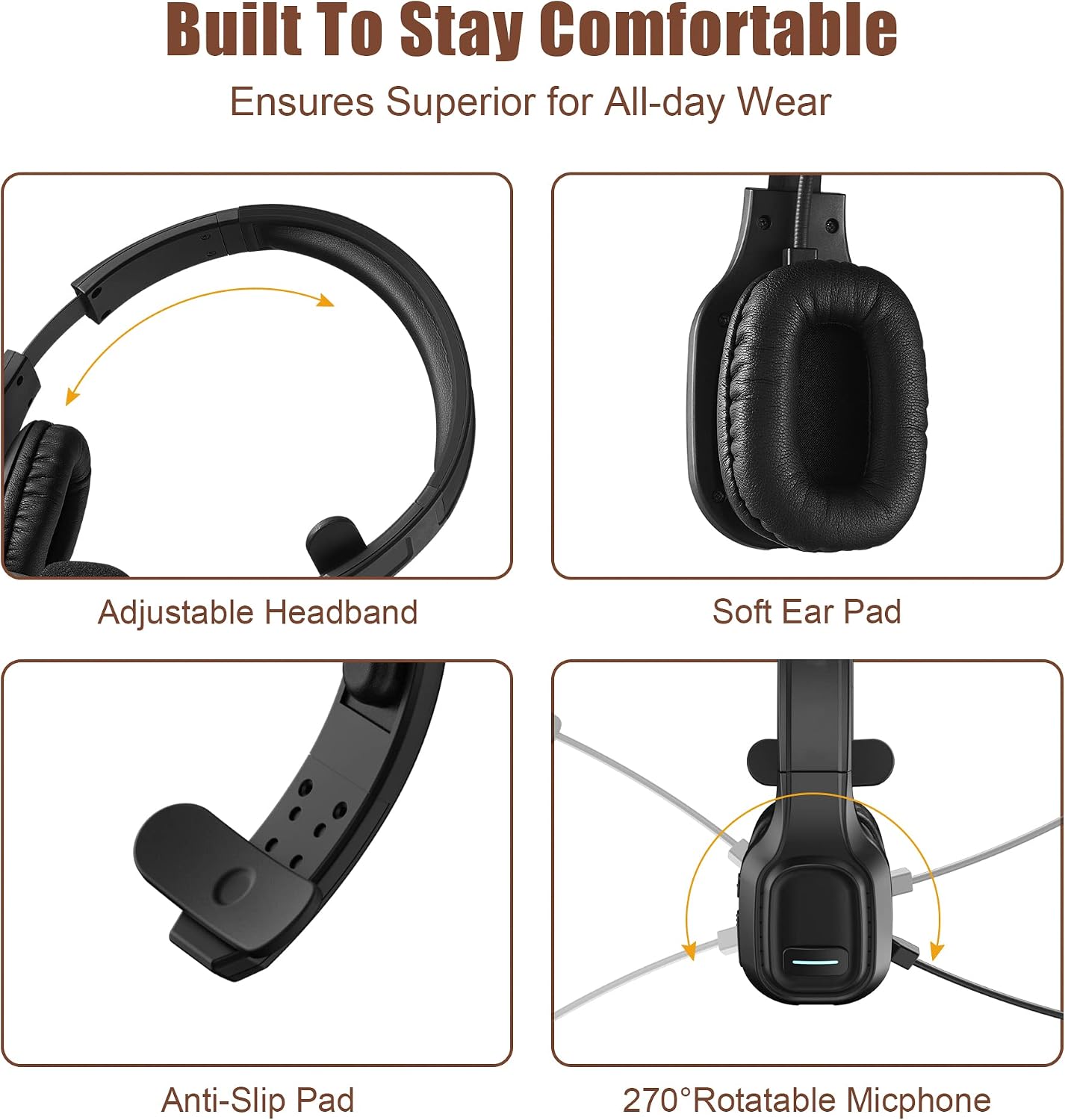 Trucker Bluetooth Headset V5.0, Wireless Headset with Noise Canceling&Mute Microphone for Cell Phones, On Ear Bluetooth Headphone for Computer