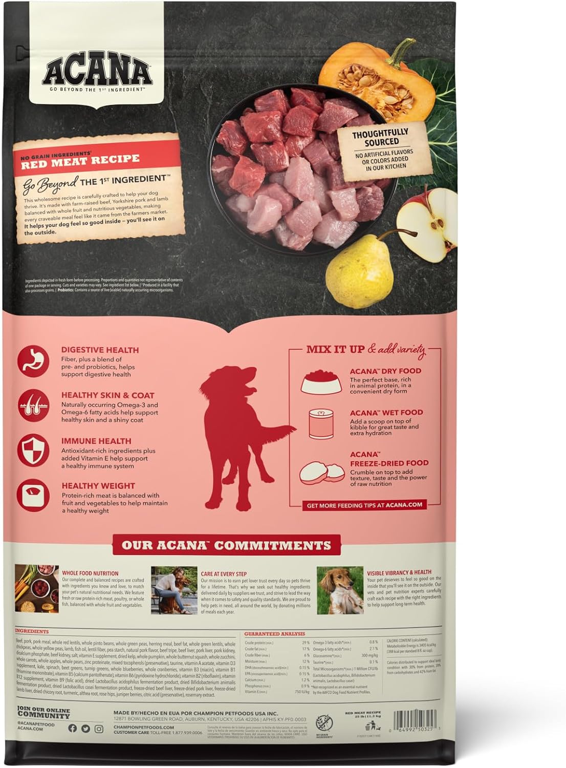 ACANA Grain Free Dry Dog Food Red Meat Recipe 4.5lb. Bag | Freeze Dried, Grain Free, High Protein, Made in the USA, Omega-3 Fatty Acids, Digestive Health, Global Quality Ingredients