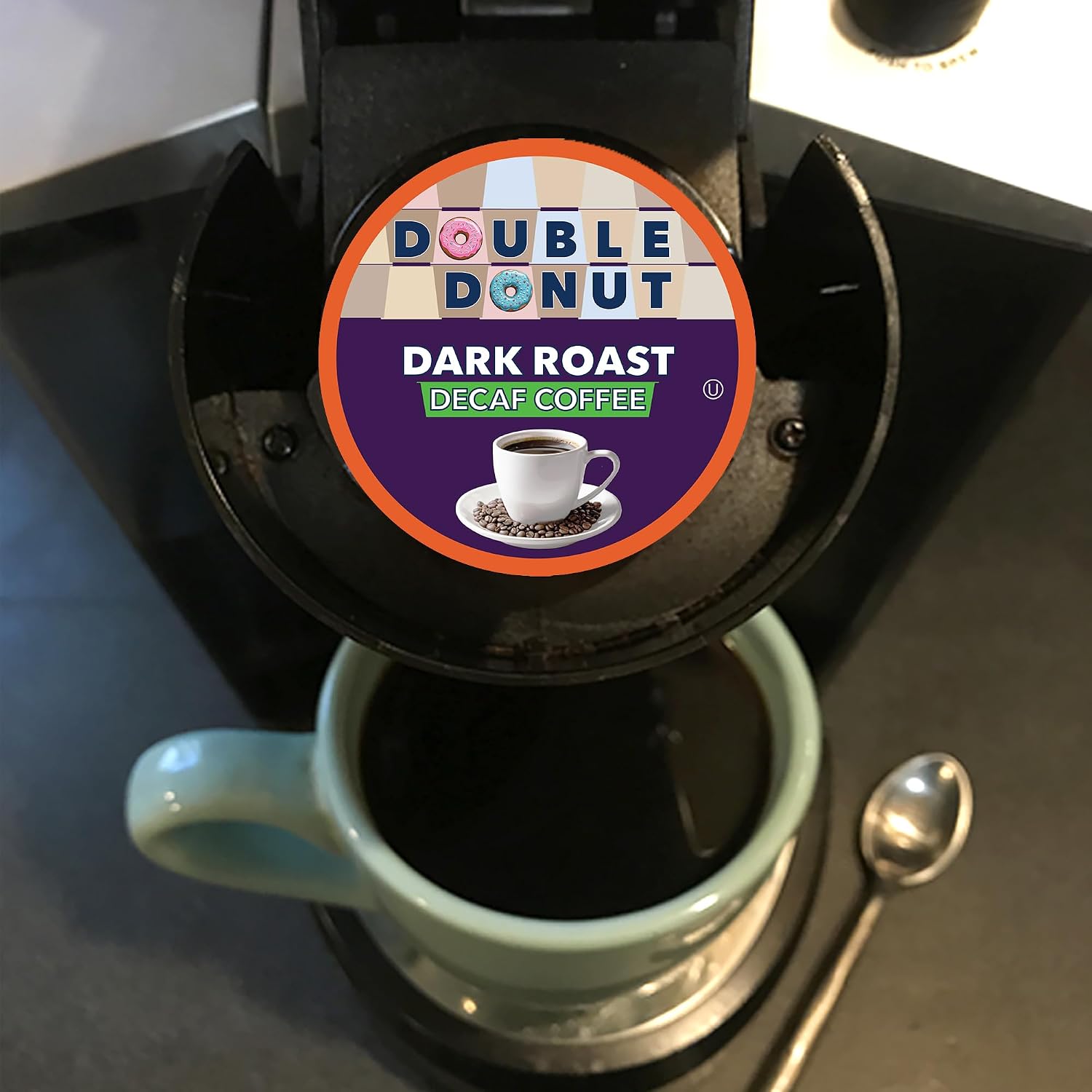 Double Donut Coffee Double Donut Medium Roast Decaf Coffee Pods, Classic, for Keurig K-Cup Machines, 24 Single-Serve Capsules per Box