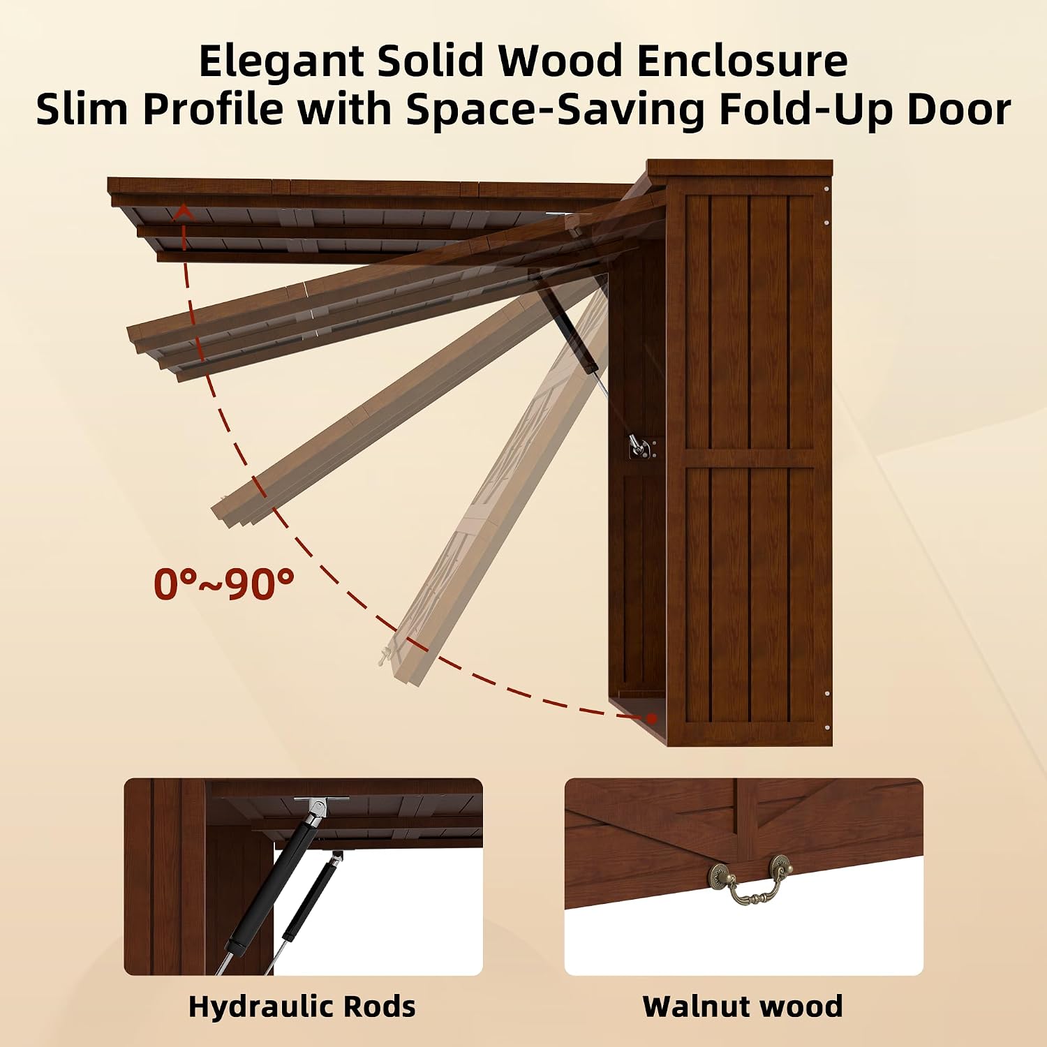 Outdoor TV Enclosure, Fit for 32-55 Inch TV, Solid Wood Wall-Mounted TV Cabinet with Dual-Arm Steel Bracket, Includes 600D TV Cover (Walnut Color)