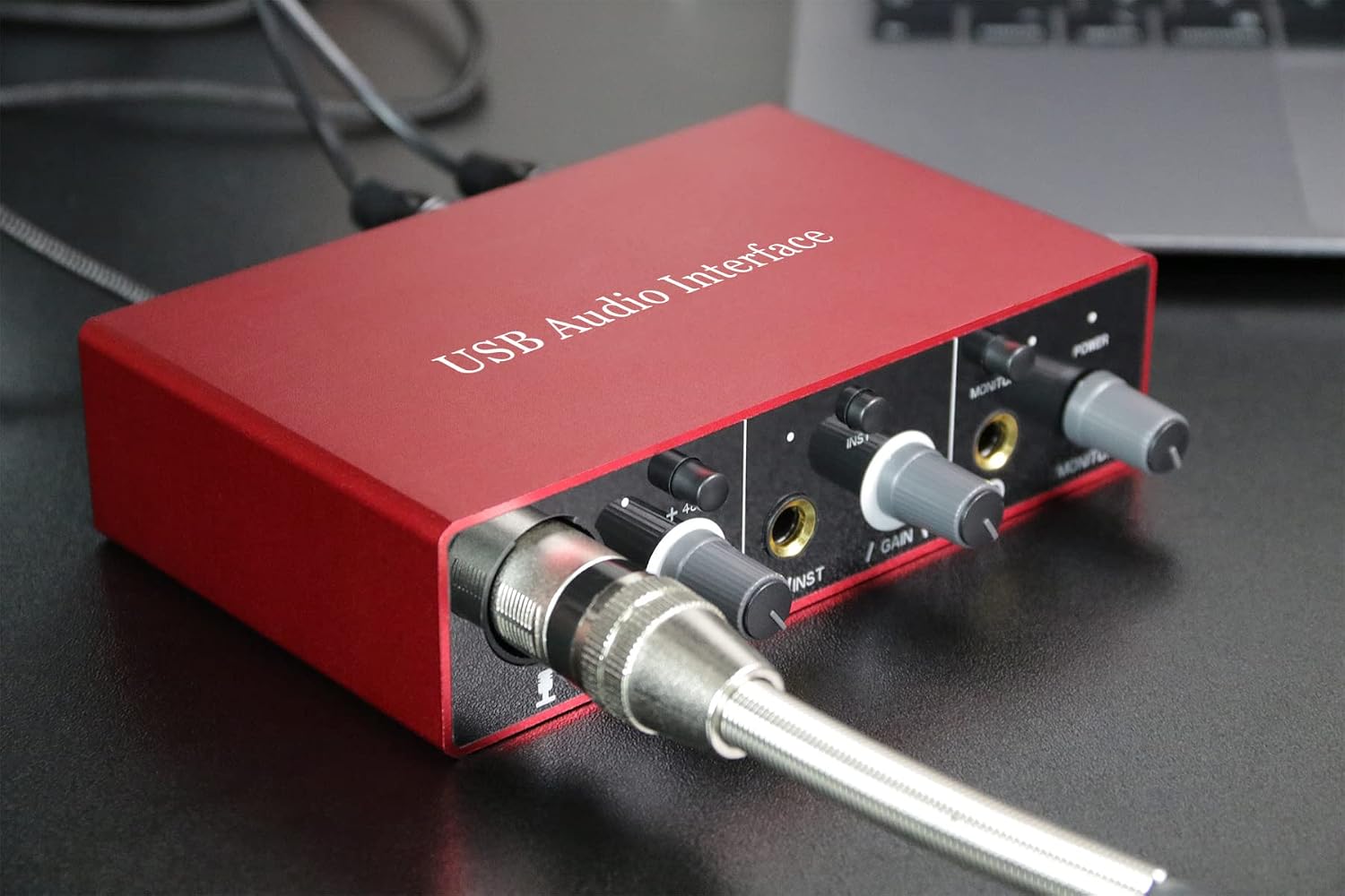Audio Interface USB Audio Interface with Mic Preamplifier USB Audio Mixer Recorder with 48V Phantom Power, 24 Bit, Support Tablet