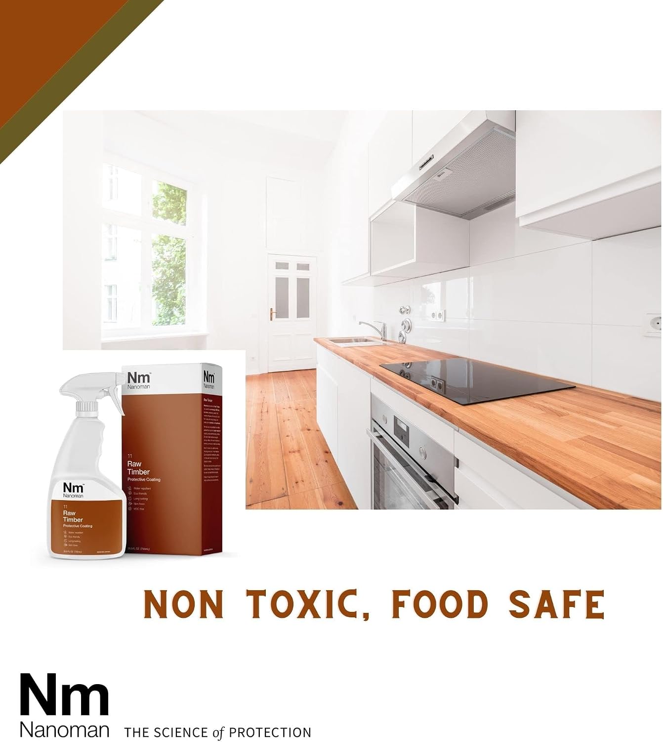 NANOMAN Wood Sealer & Water Repellent 750mL – Clear Penetrating Timber Protector for Waterproofing Raw Wood, Furniture