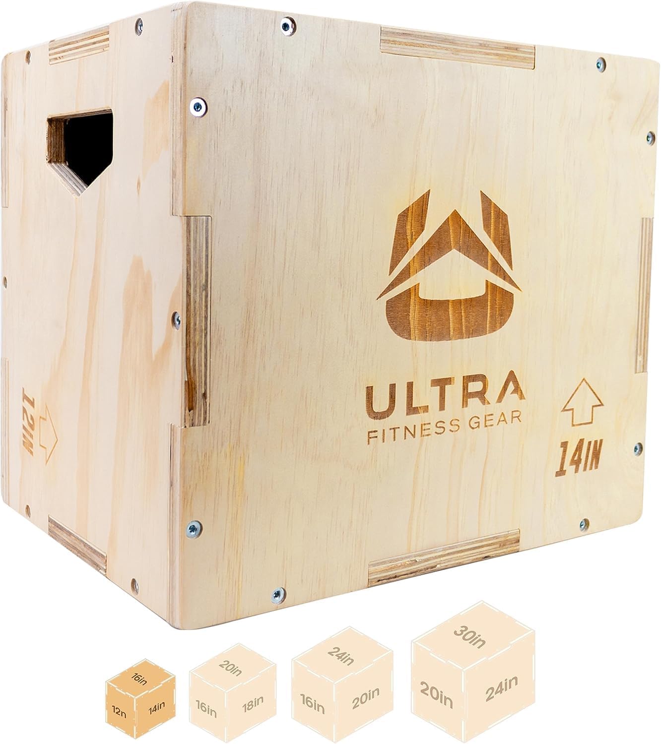 Wooden Plyo Box, 31 Plyometric Jump Training Squat, Step Up, Jumps & More Workout Size S, M, L, XL, Home Gym Exercise Equipment (Black Anti-Slip, Small 16/14/12)
