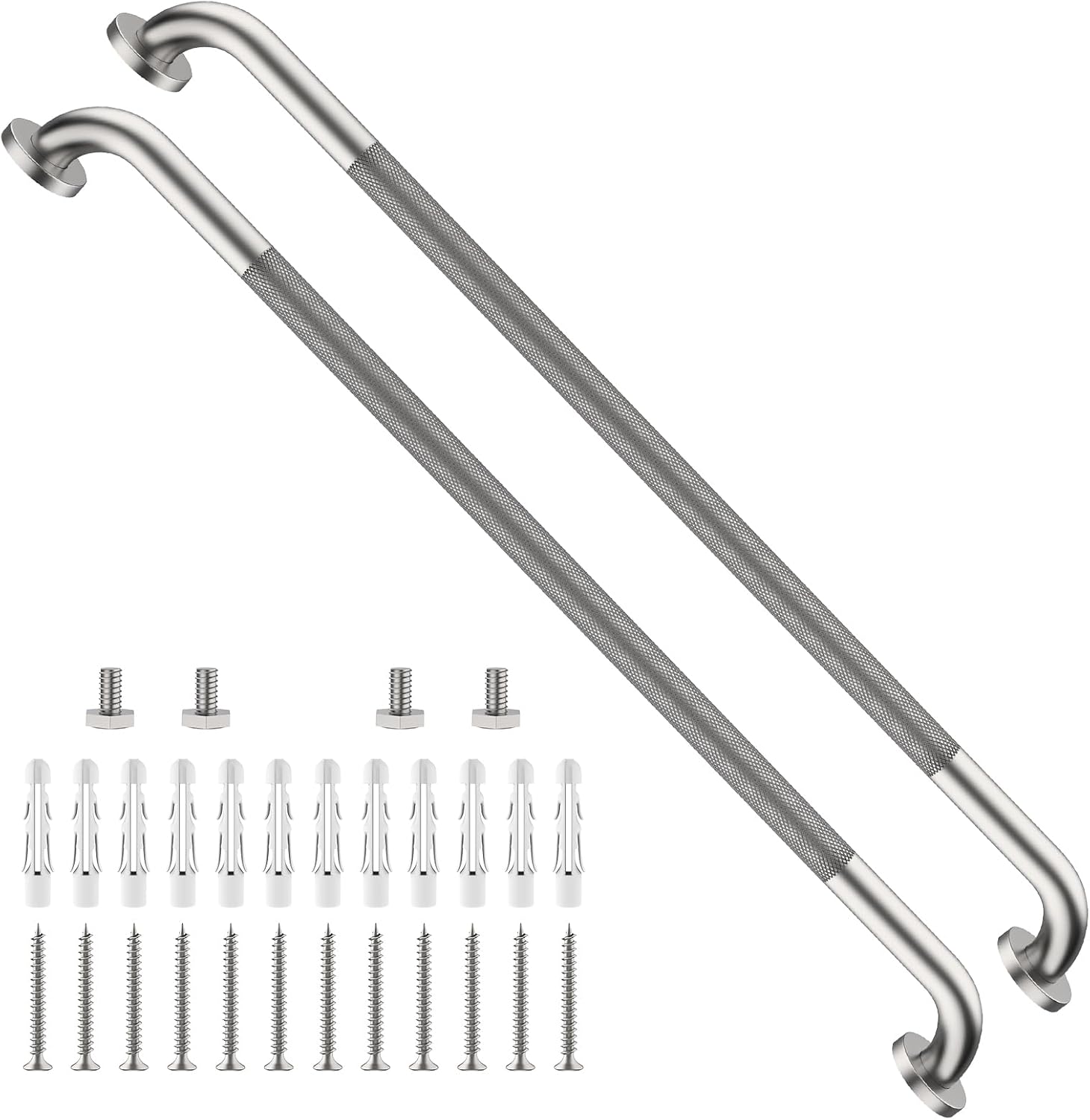 40 Inch Brushed Nickel Shower Grab Bar Anti-Slip Knurled Grip,Safety Handle | YuanDe 1.25" Diameter Stainless Steel Bathroom Grab Bars, Handicap Injury Elderly Senior Assist Support Shower Handle-2Packs