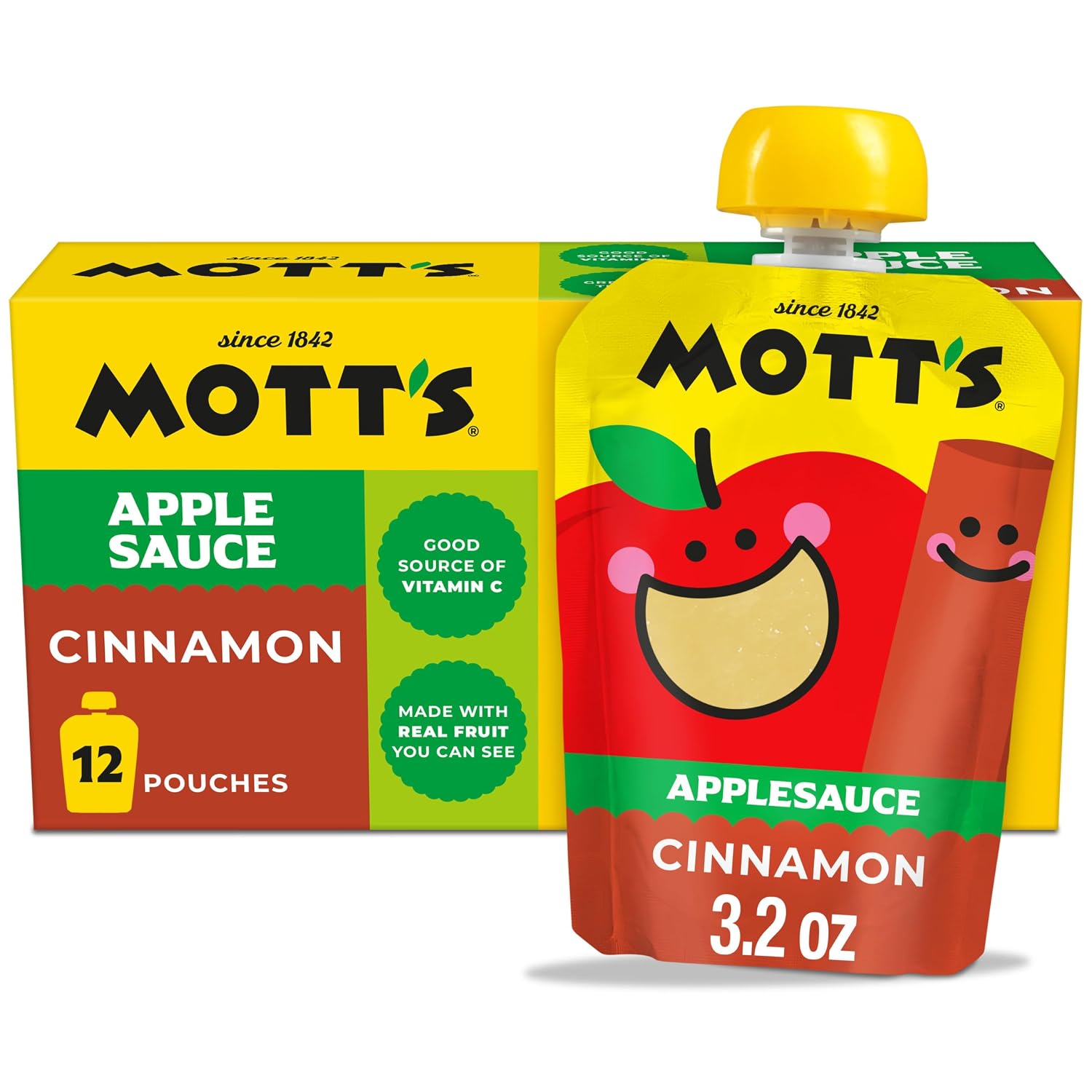 Mott's Cinnamon Applesauce, 3.2 oz clear pouches, 12 count