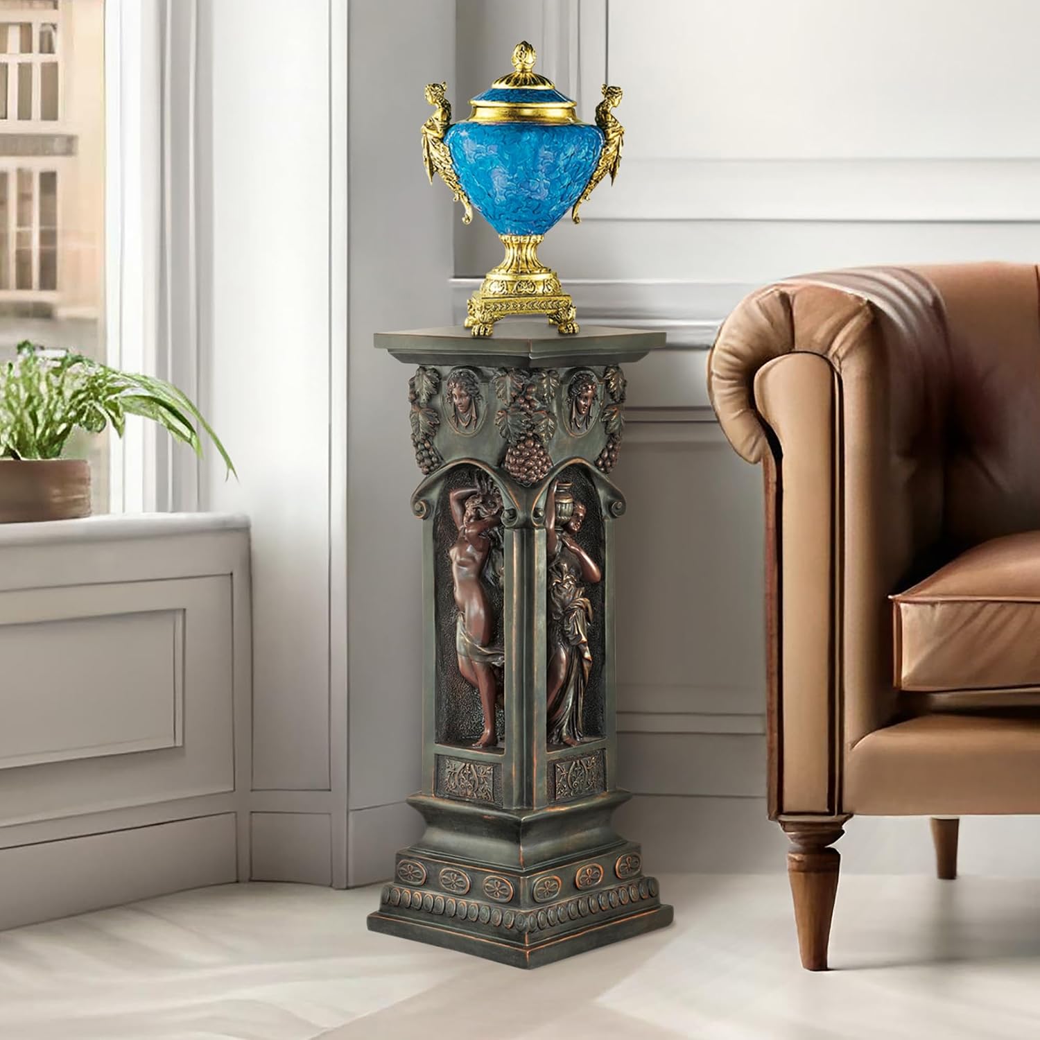 Design Toscano KY992 Chatsworth Manor Neoclassical Pedestal Column Plant Stand, Antique Stone