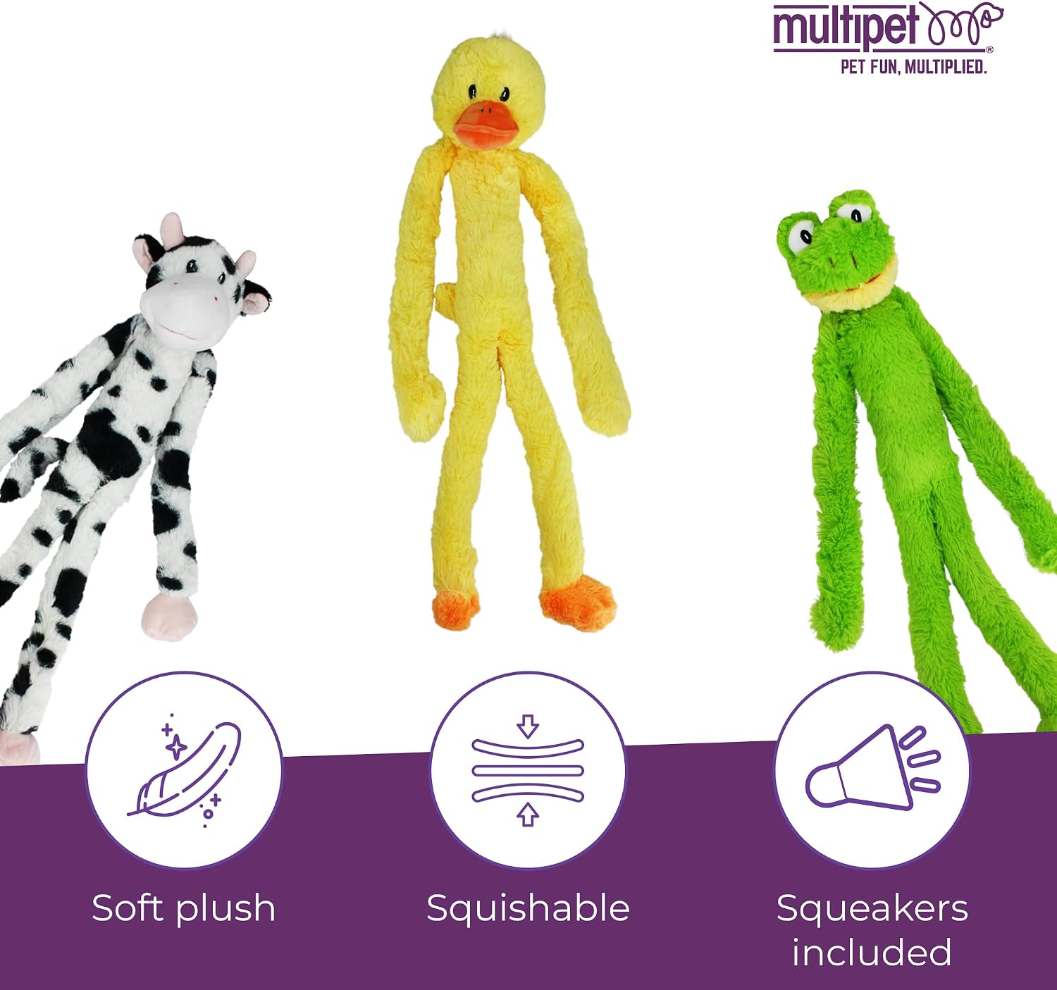 Multipet Swingin' Safari Monkey Dog Plush Toy - Squeaky Dog Toy for All Dogs - Extra Soft Plush Dog Toy - Stuffed Animal Dog Toy for Cuddling & Playing - Cute Dog Pet Toy (27”, Brown, 5 Squeakers)
