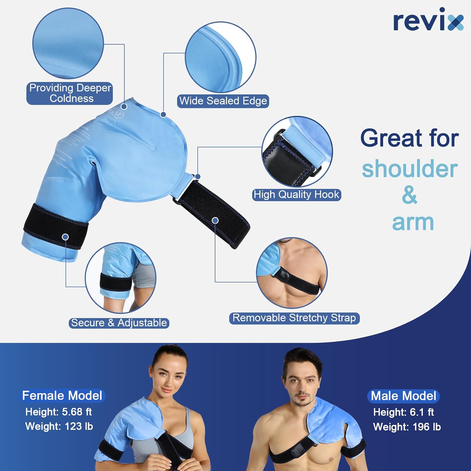 REVIX Shoulder Ice Pack Wrap for Rotator Cuff, Reusable Gel Cold Pack
