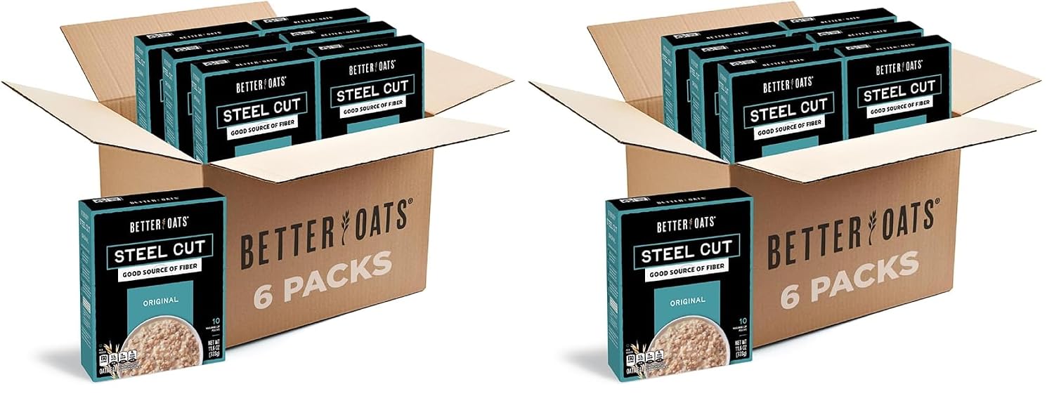 Better Oats Steel Cut Maple & Brown Sugar Oatmeal, 15.1 oz Box, 6 Pack | Instant Breakfast With Flax Seeds & Natural Flavors, Good Source Of ALA Omega-3, Individual Packets, Heart Healthy