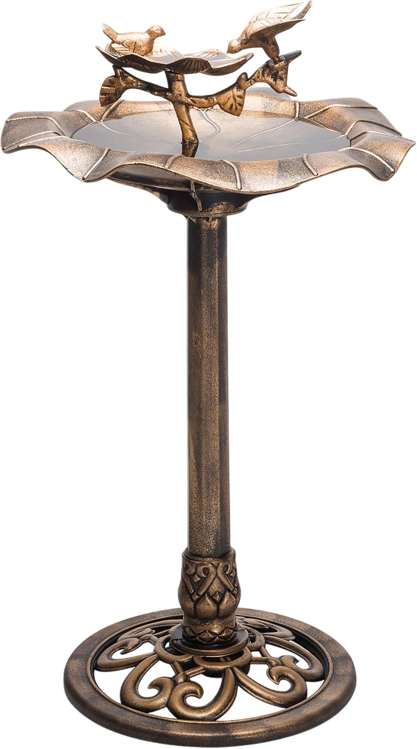 Alpine Corporation 33" Tall Outdoor Lotus Birdbath Yard Statue, Stunning Garden Accent to Attract Birds - Durable Polypropylene Construction for Patio, Deck, or Yard, Green