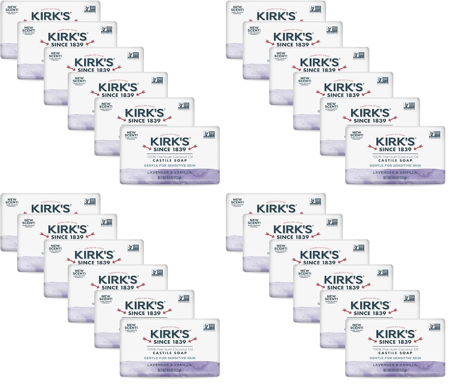 Kirk's Castile Bar Soap, Aloe Vera - Clinically Tested, Safe for Sensitive Skin with Coconut Oil, Vegan and Non-GMO - 4 oz Bars, 6 Pack