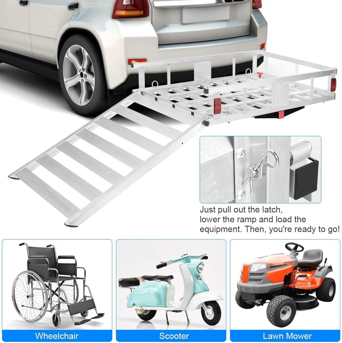 Goplus Hitch Cargo Carrier, 50"x29.5" Aluminum Wheelchair Scooter Mobility Carrier with Ramp, Trailer Hitch Mount Cargo Carrier for Truck SUV Van Car
