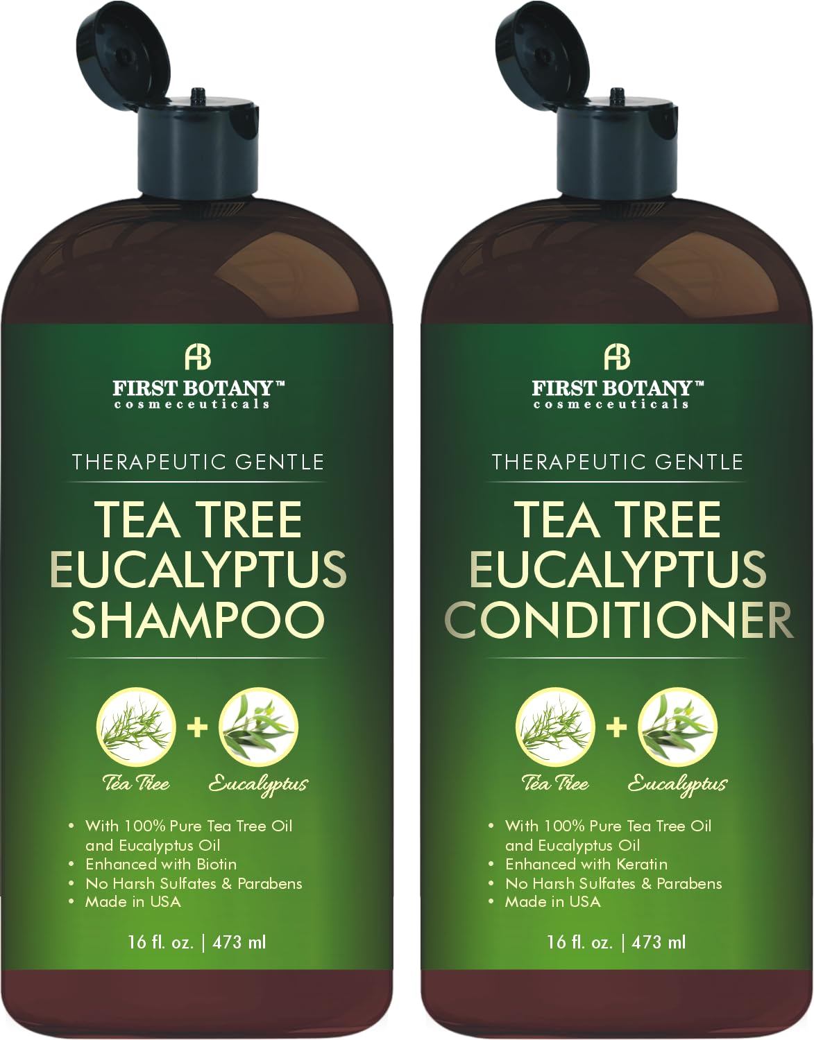 First Botany Tea Tree Mint Shampoo & Conditioner for Men & Women - Pure Tea Tree & Peppermint Oil - Fights Hair Loss, Dandruff, Lice & Itchy Scalp