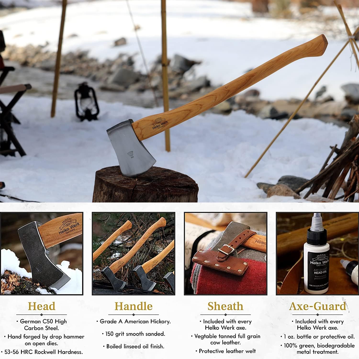 1844 Helko Werk Germany Classic Expedition Felling Axe (10497) | Made in Germany Large Felling Axe for Heavy Duty Felling Trees Cutting Wood and Timber Head 4.5lb, Handle 35 inches