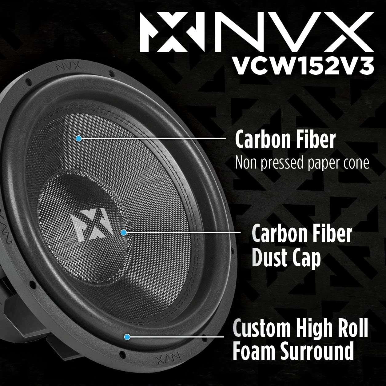 NVX VCW152v3 15" 3000 Watt Max (1500W RMS) Dual 2-Ohm VC-Series Car Subwoofer (VCW152 Version 3) | 3000 Watt Max (1500W RMS) Car Subwoofer