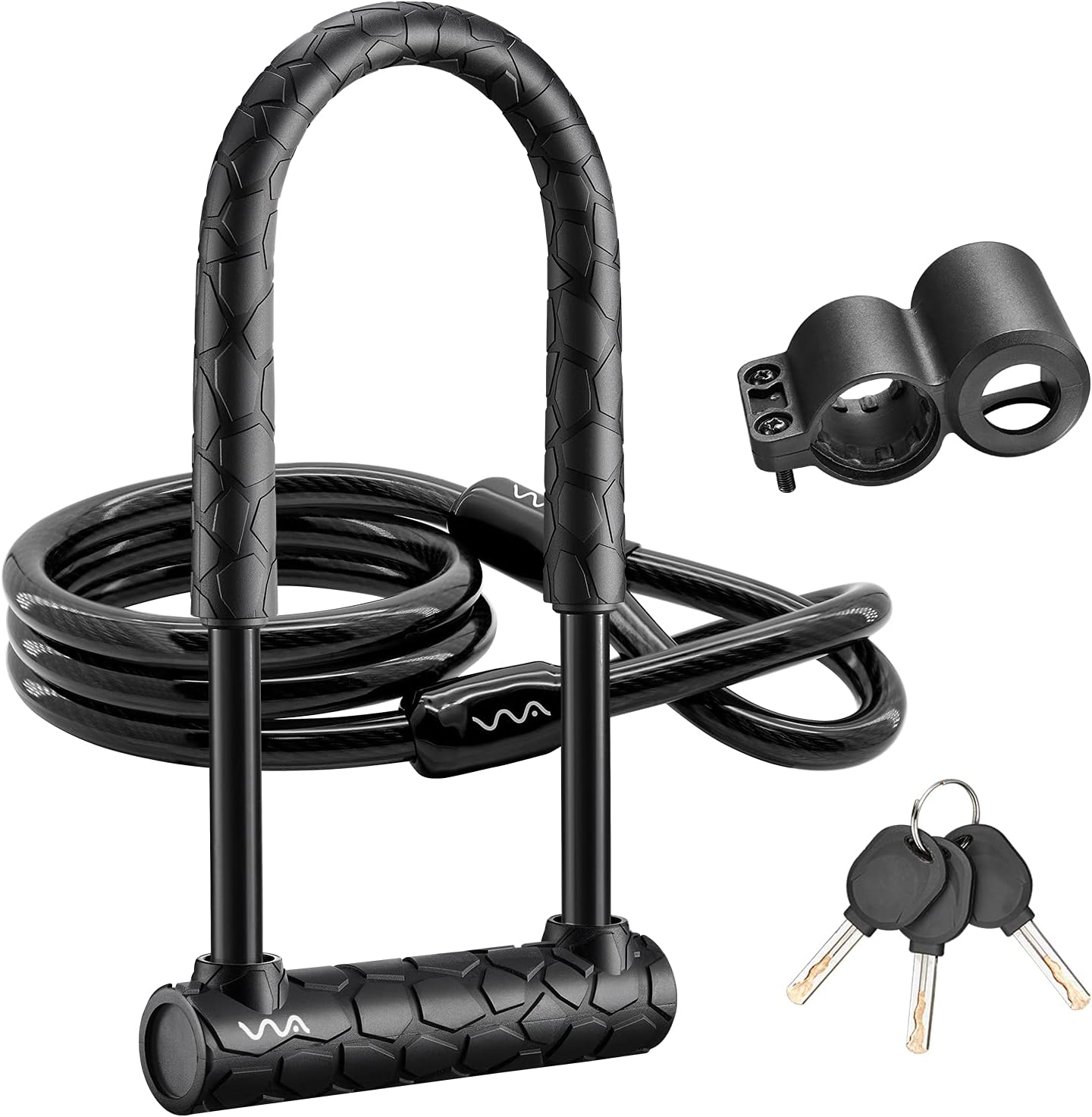 Bike Lock Heavy Duty Anti Theft, Long Shackle Bike U Lock with Keys, 4FT Security Cable and Mounting Bracket for Bicycle, Ebike, Scooter