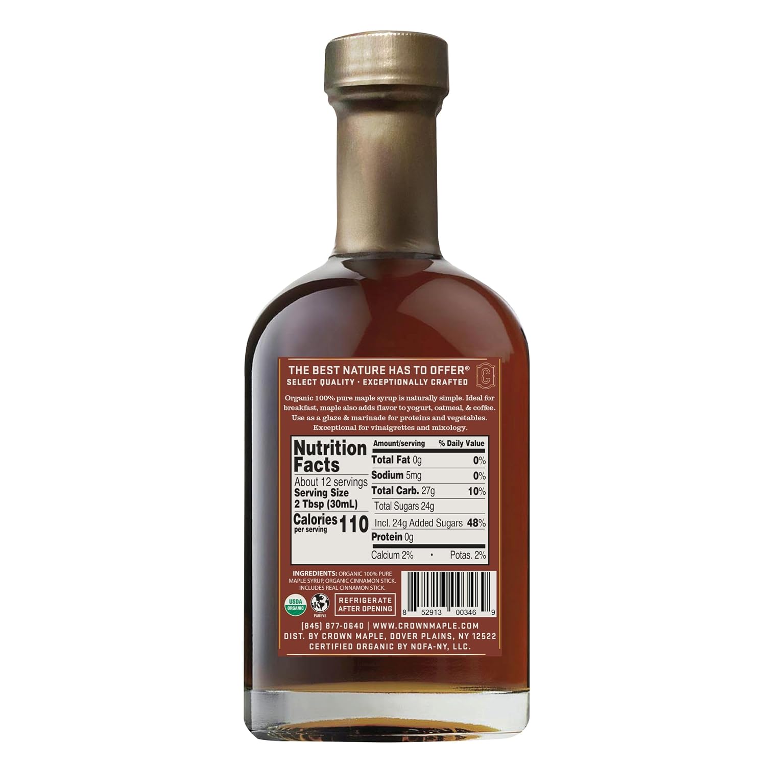 Crown Maple Organic Madagascar Vanilla Maple Syrup, Real Vanilla Bean, Pancakes, Baking, Cocktails & Brunch, 12.7 Fl Oz
