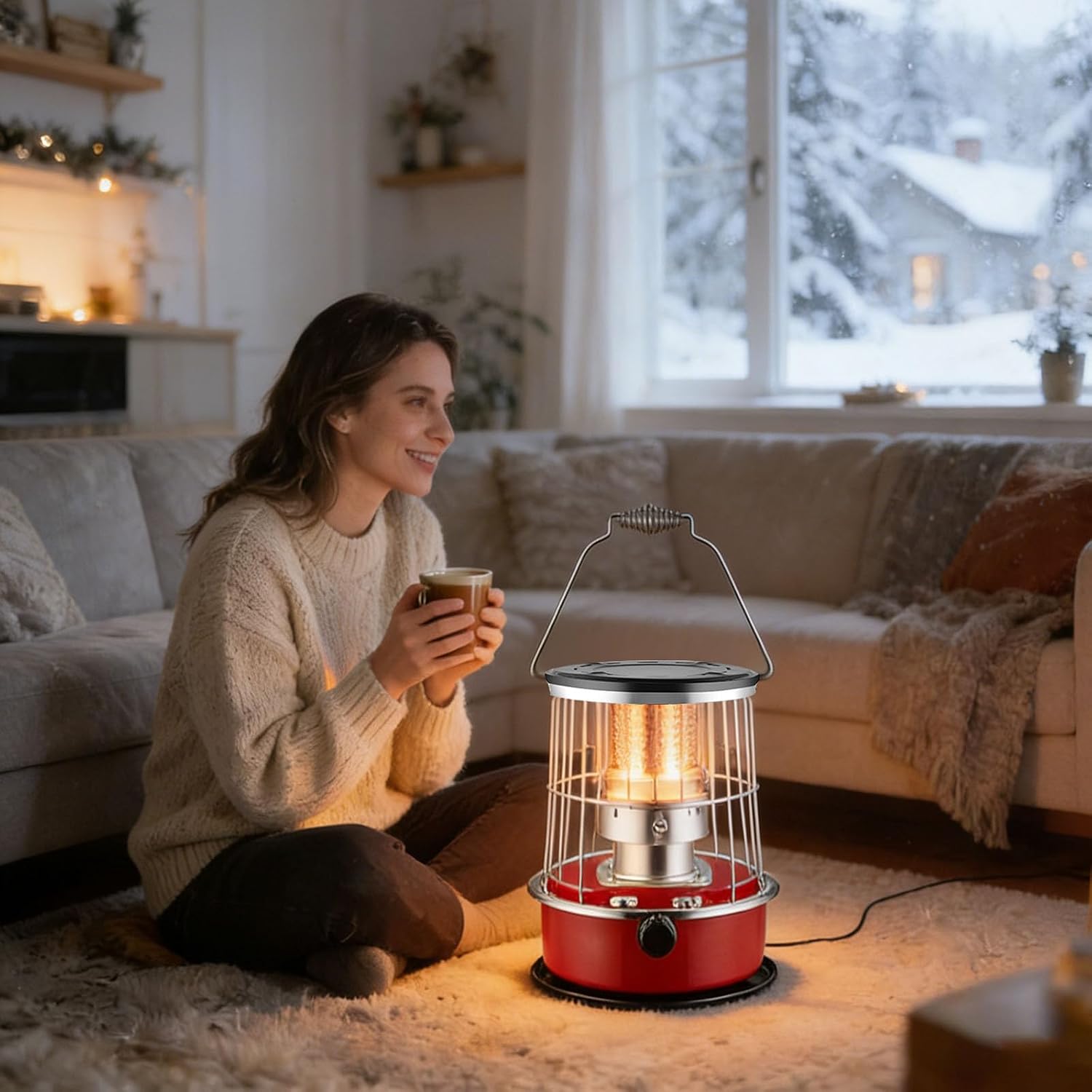 Kerosene Heater - 9000 BTU Non Electric Heater, Large Capacity with Tipping Protection, 20H Runtime Heating for Indoor Outdoor Garage Camping Emergency Heat Cooking, Red
