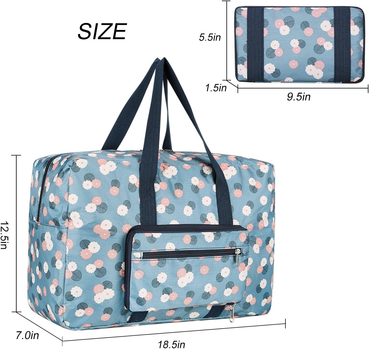 Travel Foldable Waterproof Duffel Bag - Lightweight Carry on Luggage Tote Duffel Bag(Black Floral)