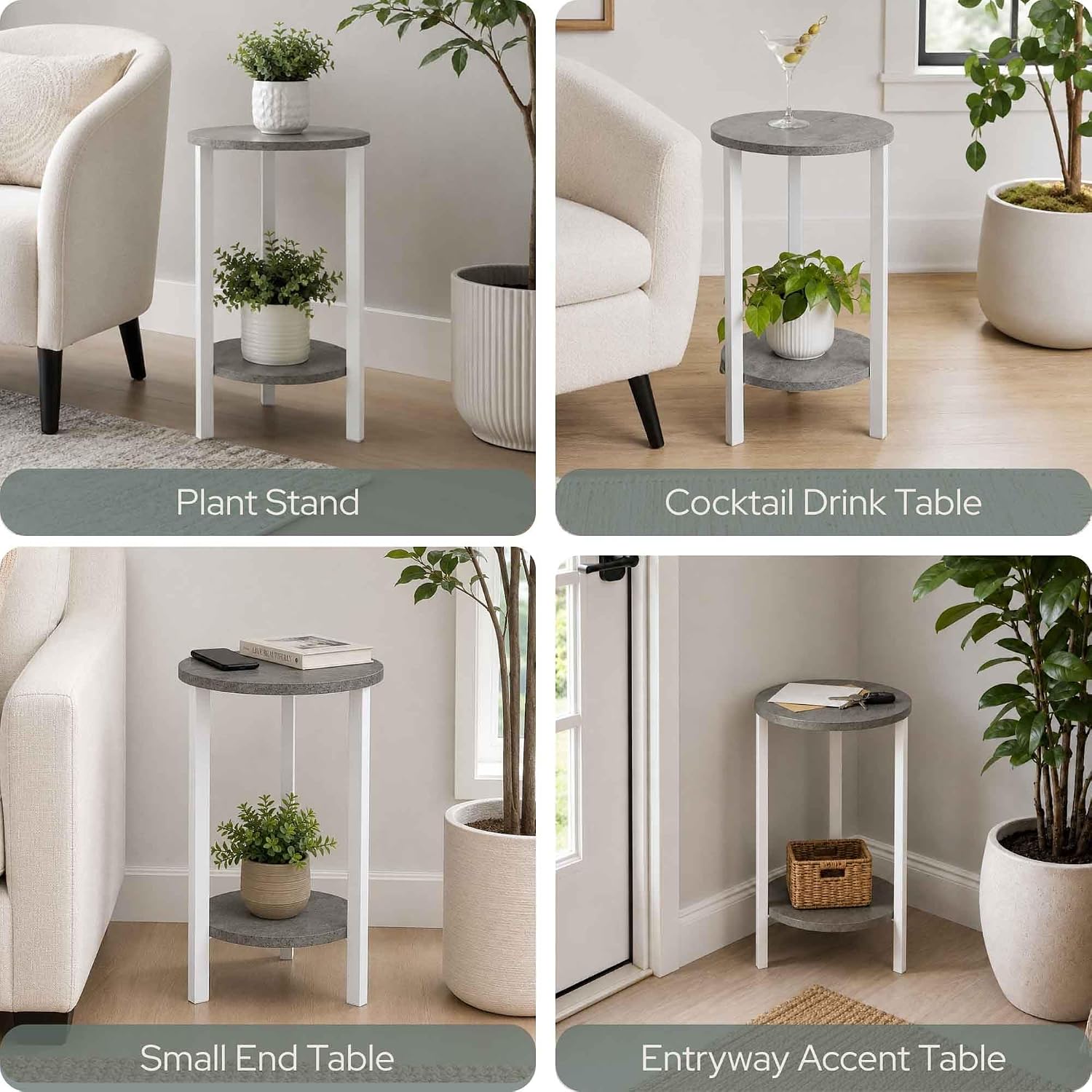 Convenience Concepts Graystone 24 inch 2 Tier Plant Stand - Industrial Stand for Plants, Vases, and Antiques, Urban Modern Design for the Living Room