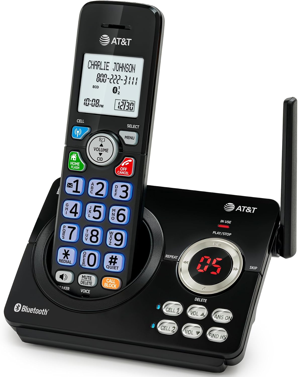 AT&T DL72219 DECT 6.0 2-Handset Cordless Phone for Home with Connect to Cell, Call Blocking, 1.8" Backlit Screen, Big Buttons, intercom