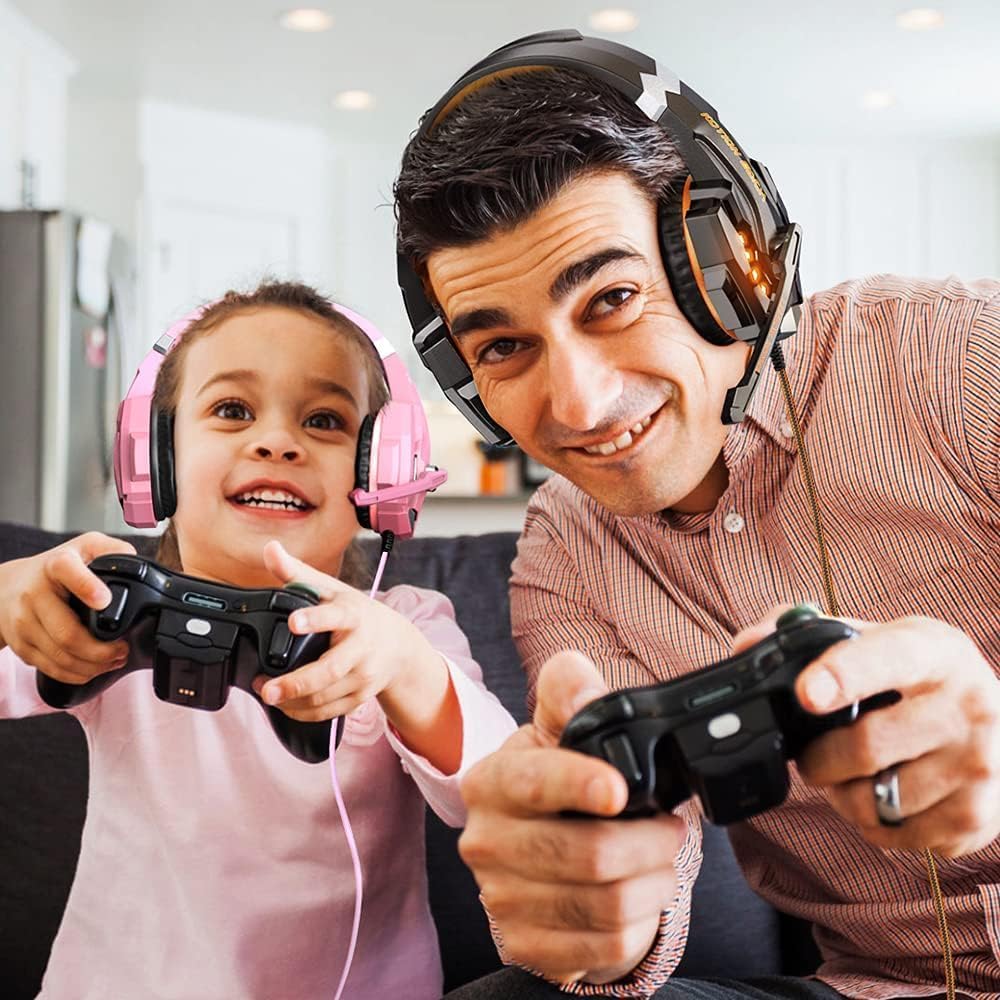 BENGOO G9000 Stereo Gaming Headset for PS4 PC Xbox One PS5 Controller, Noise Cancelling Over Ear Headphones with Mic, LED Light, 7.1 Surround Sound, Soft Memory Earmuffs for Nintendo Xbox Series X|S