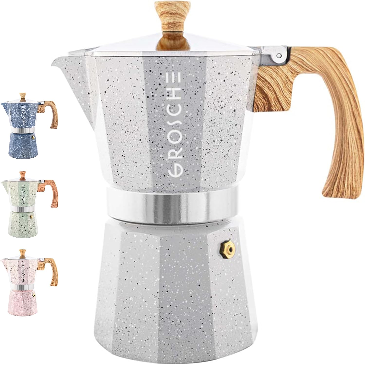 GROSCHE Milano Moka Pot | 9 Espresso Cup - 15.2 oz | Stovetop Espresso Percolator & Coffee Maker – Portable, Ideal for Home and Camping | Cuban Coffee Maker And Italian Moka Pot For Stovetop Espresso; For Gas, Electric, And Propane Stoves With A Soft-Tou…