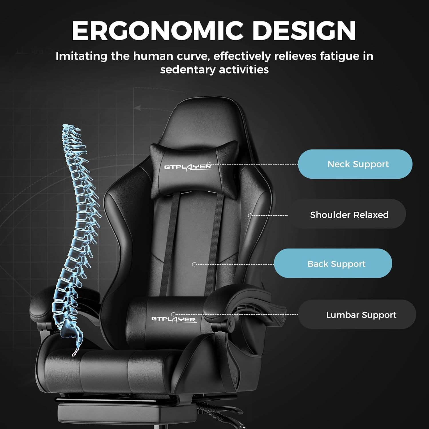 GTPLAYER Gaming Chair, Computer Chair with Footrest and Lumbar Support