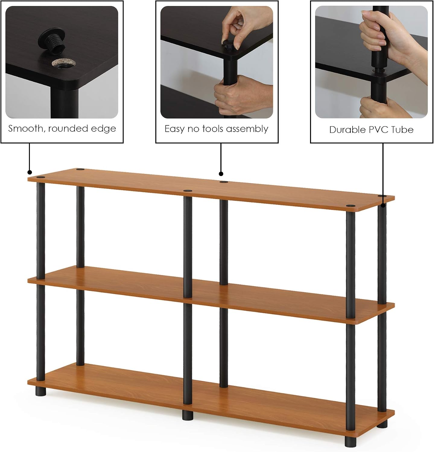 Furinno TURN-N-TUBE Storage Shelves, 3-Tier 47.4 Wide Book Shelf, Corner Shelf, Toolless Open Shelves, for Organization and Storage, Living Room, Garage, Home Office, Black