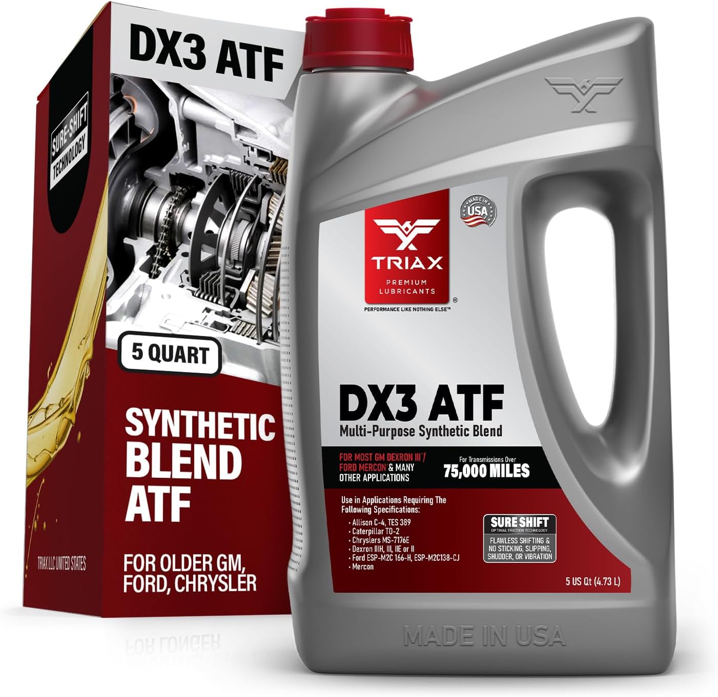 TRIAX DX3 ATF - Compatible with All GM Dexron III and Ford Mercon Applications- Multi-Purpose, Friction Optimized, High Mileage Automatic Transmission Fluid (5 Gallon)