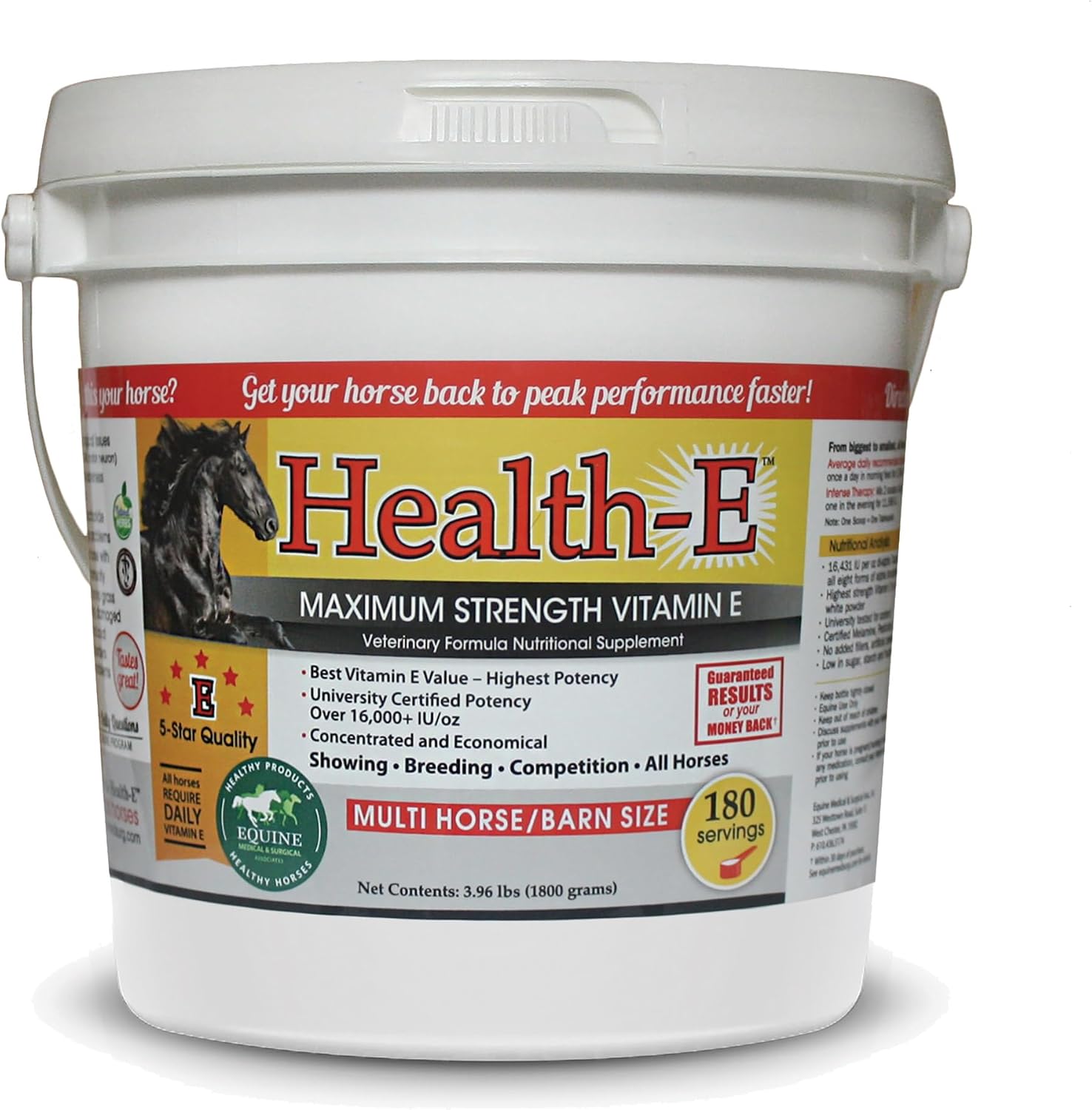 Vitamin E Supplement for Horses, High-Potency dl-Alpha Tocopherol Powder, Supports Immune Muscle Skin and Nerve Wellness, Low Sugar Starch and Fructans (60 Servings)